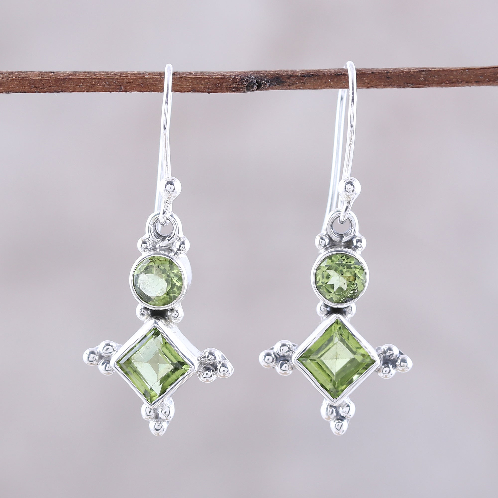 Premium Opulent Stars Green Peridot Sterling Silver Dangle Earrings