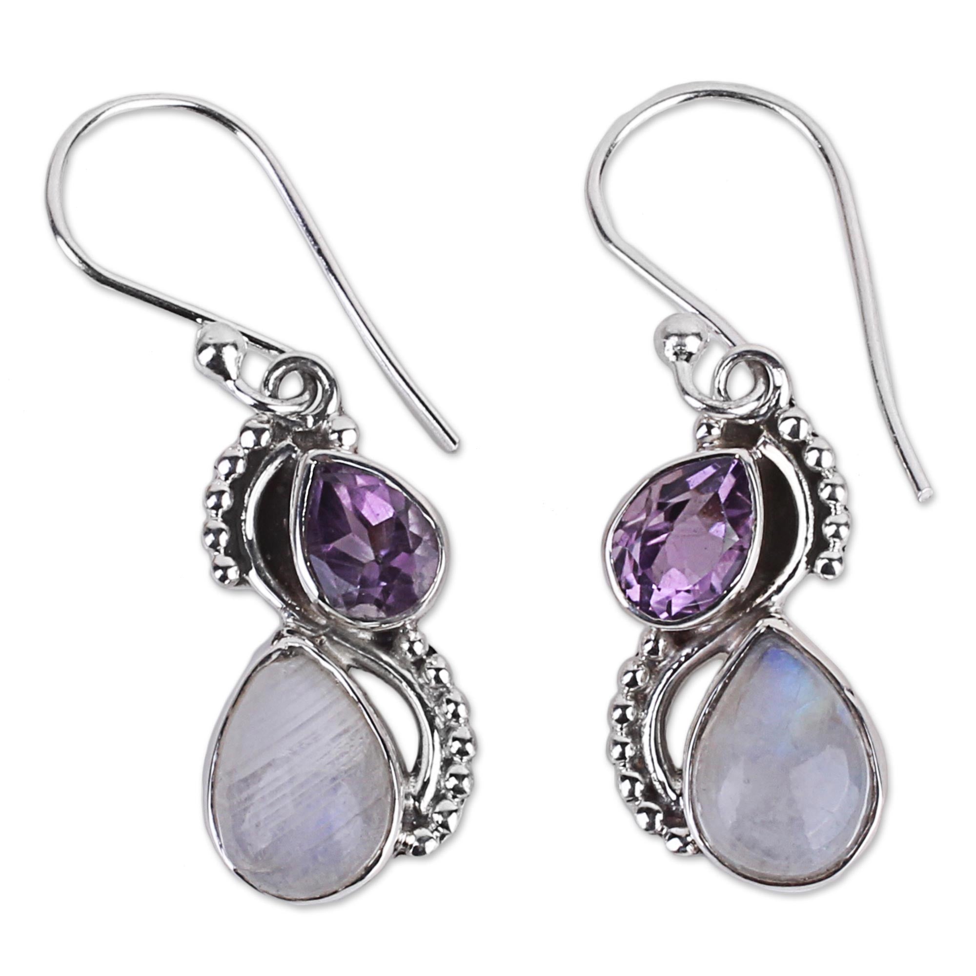 Premium Two Teardrops Moonstone Earrings - Handcrafted Sterling Silver