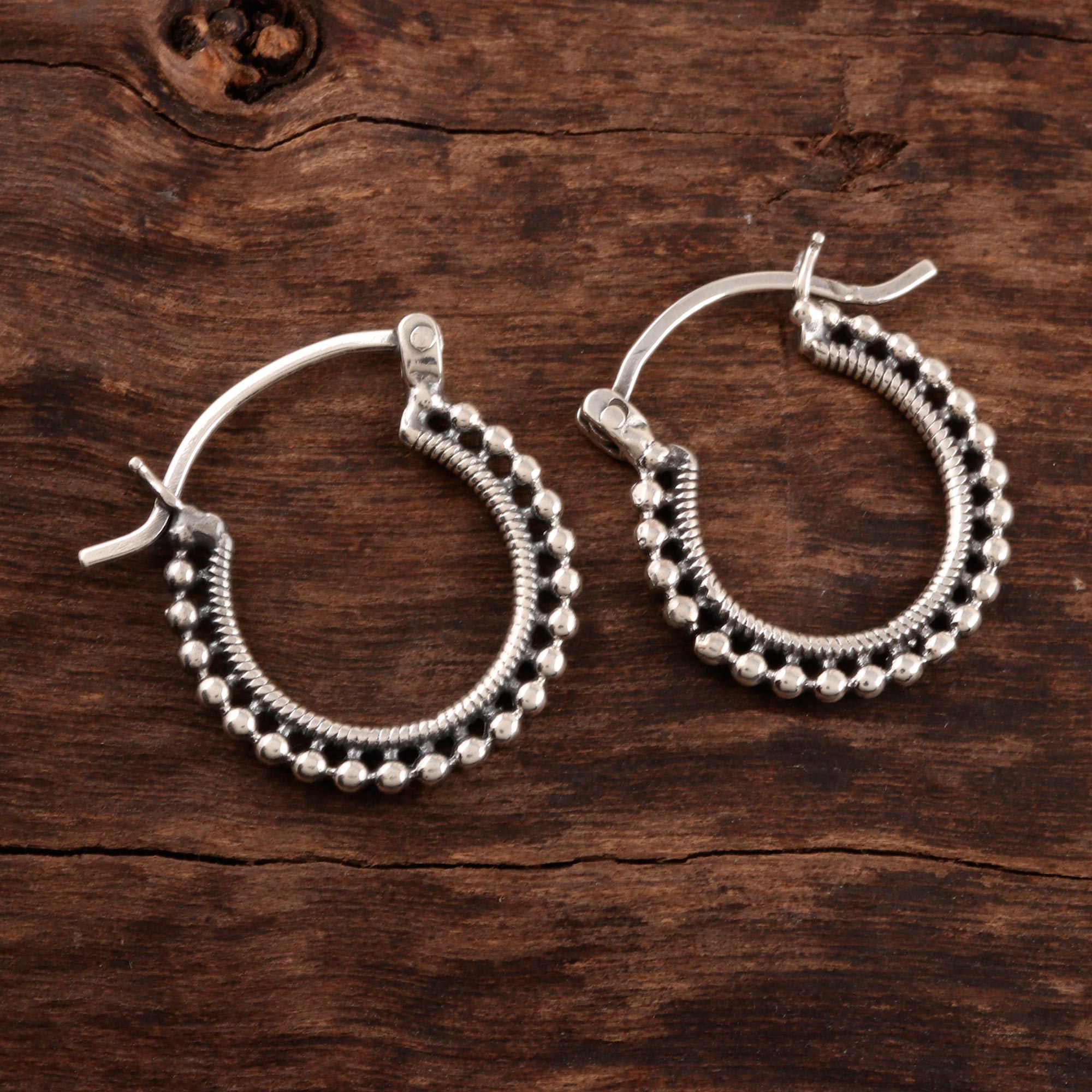 Premium Sterling Silver Beaded Hoops – Handcrafted in India