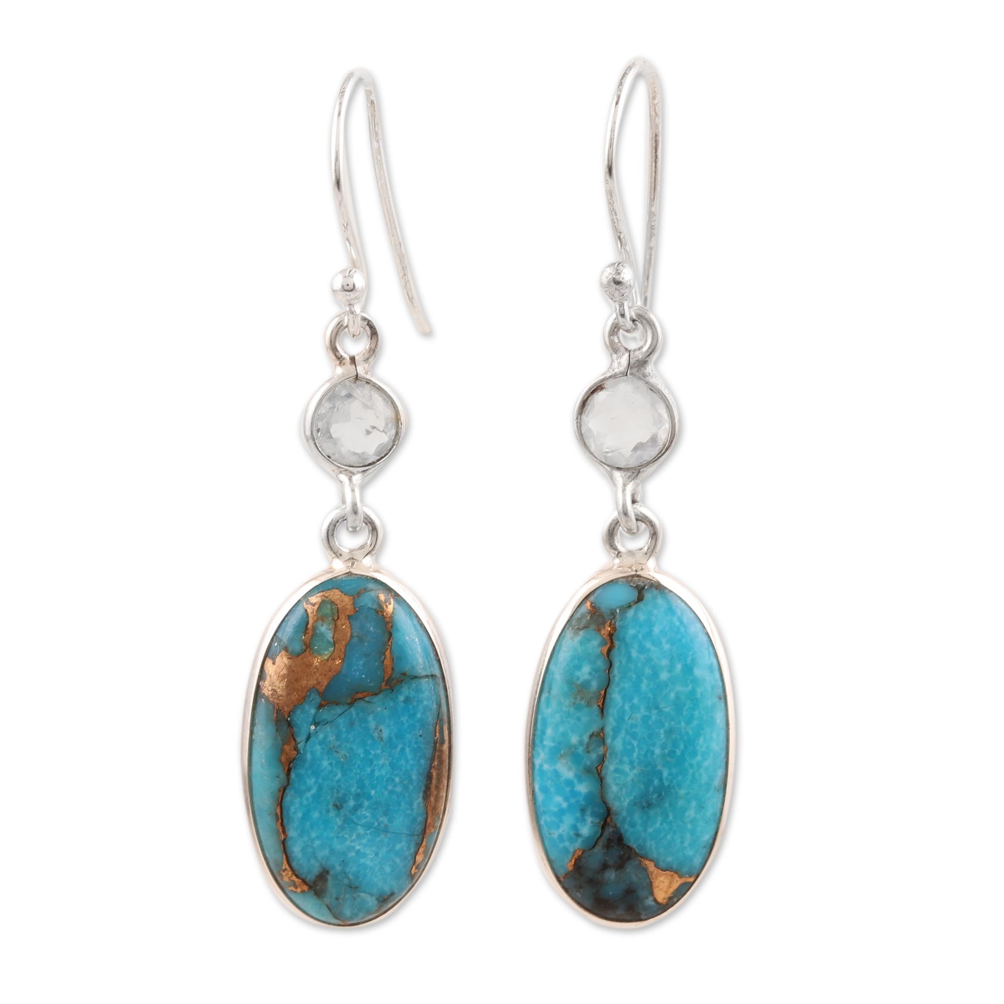 Premium Celestial Light Earrings: Rainbow Moonstone & Turquoise