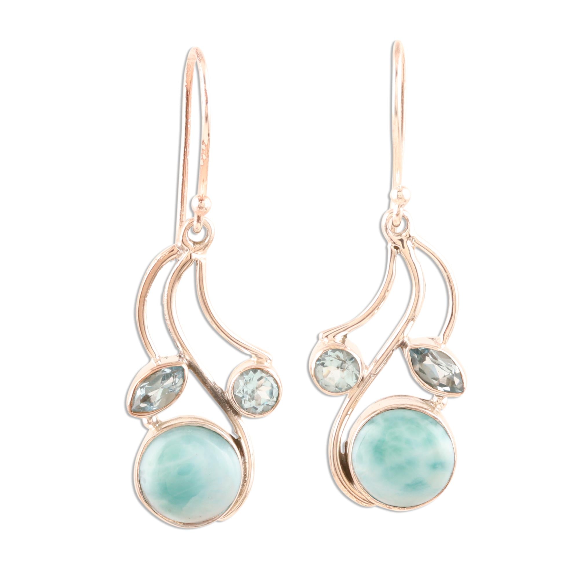 Premium Triple Fascination Blue Topaz & Larimar Dangle Earrings