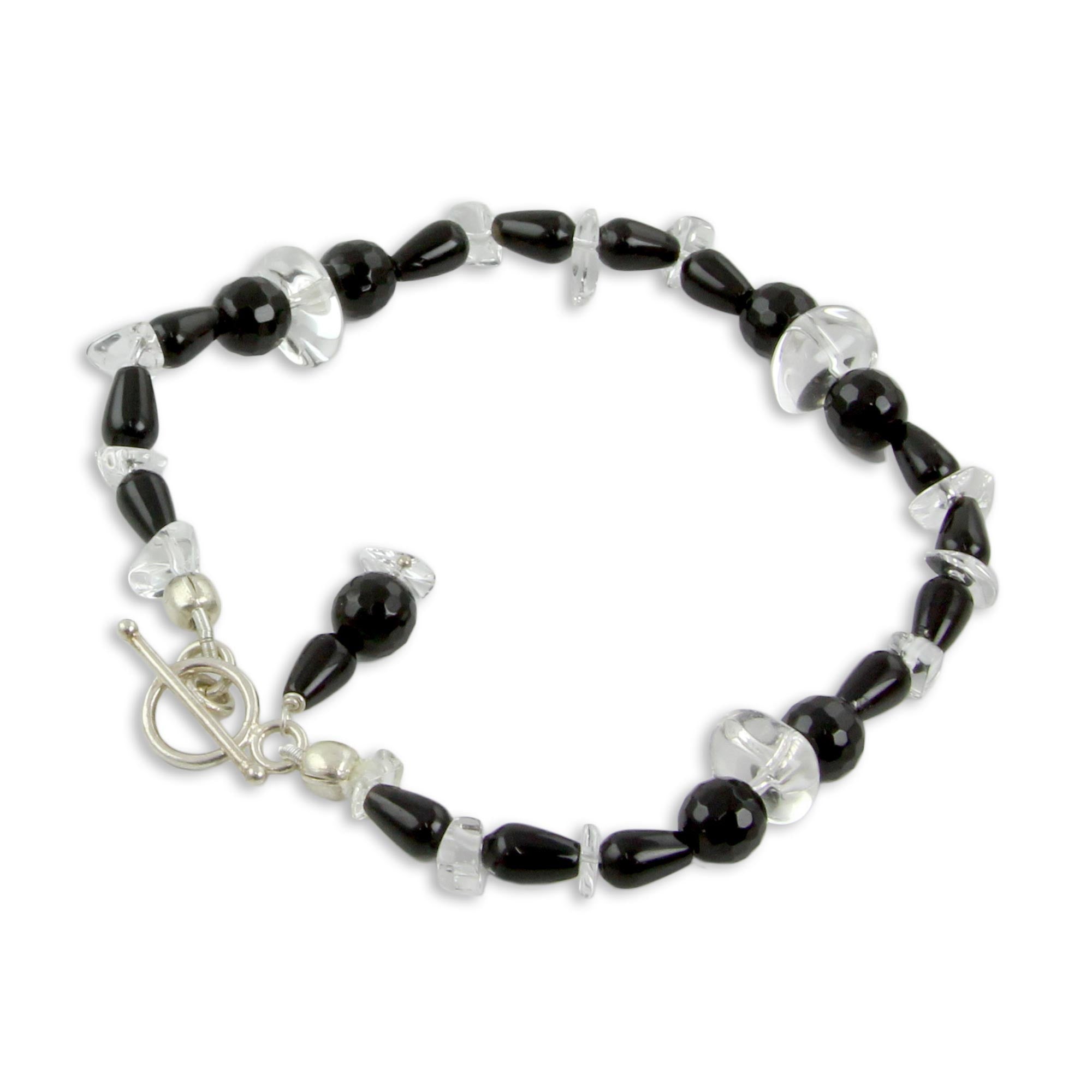 Premium Midnight Allure Handmade Onyx & Quartz Bracelet