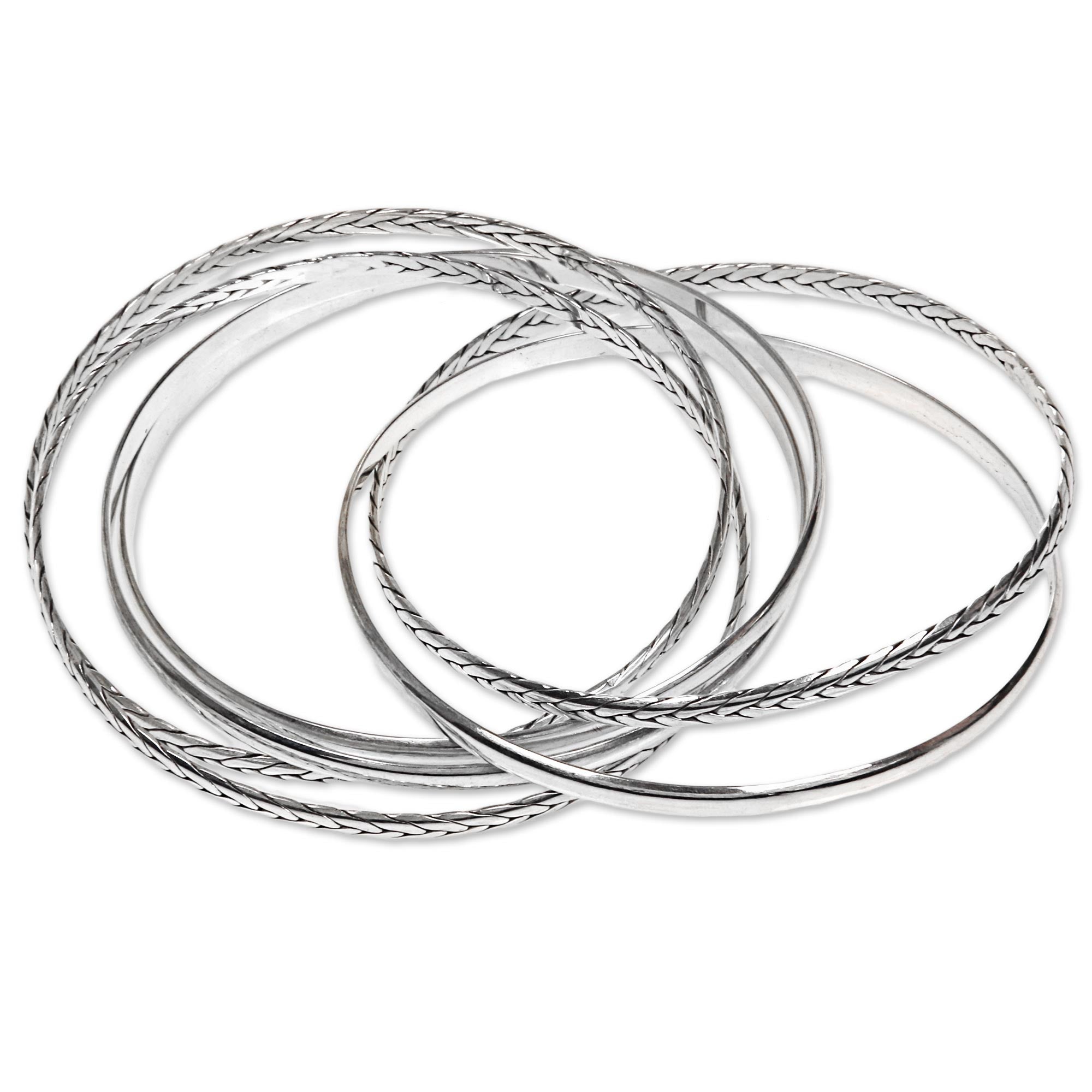 Premium Braided Sterling Silver Bangle Set