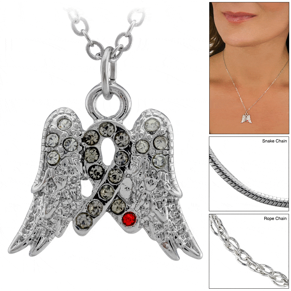 Premium Angel Wings Diabetes Awareness Ribbon Necklace - Symbol of Hope