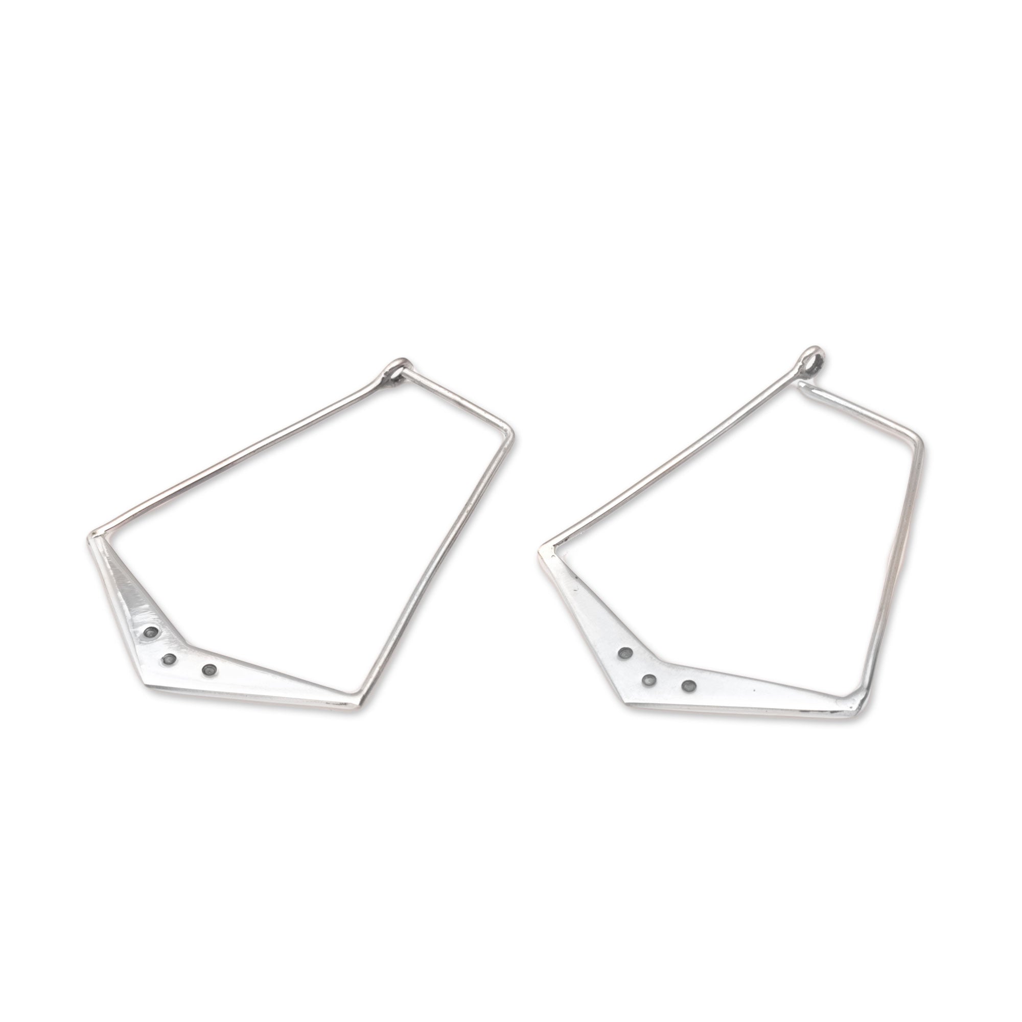 Premium Sterling Silver Geometric Hoop Earrings - Handcrafted in Bali