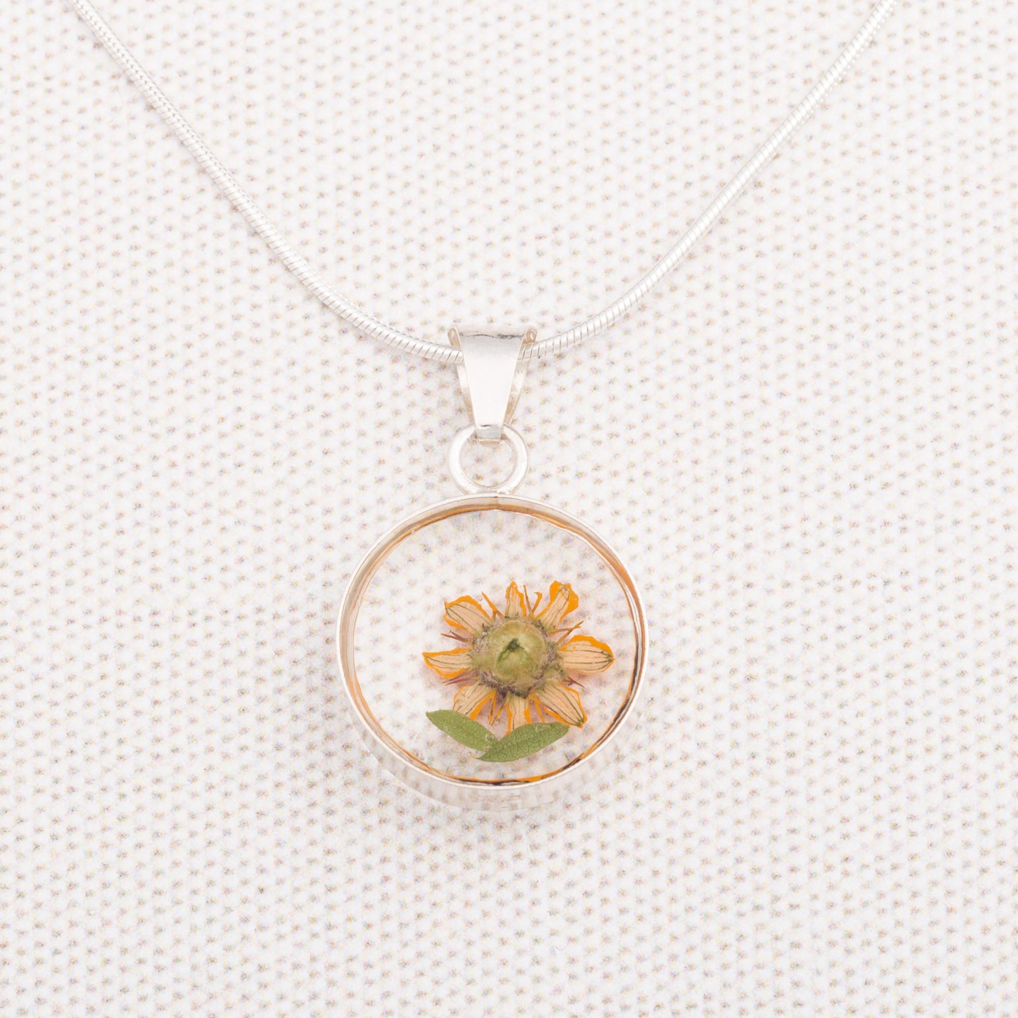 Premium Sterling Silver & Real Sunflower Necklace - Handmade Fair Trade Jewelry