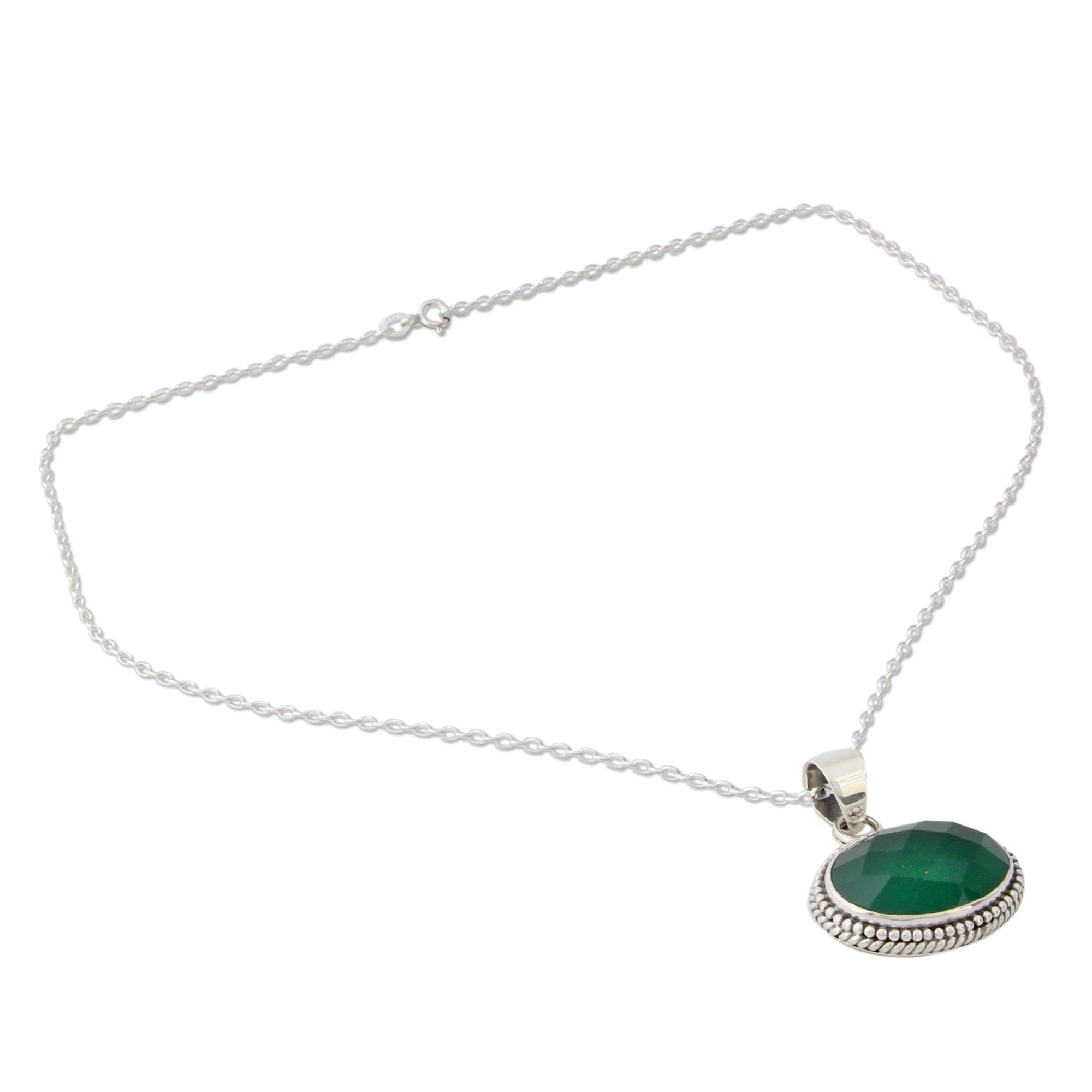 Premium Lush Green Onyx Necklace in Sterling Silver – Handcrafted in India