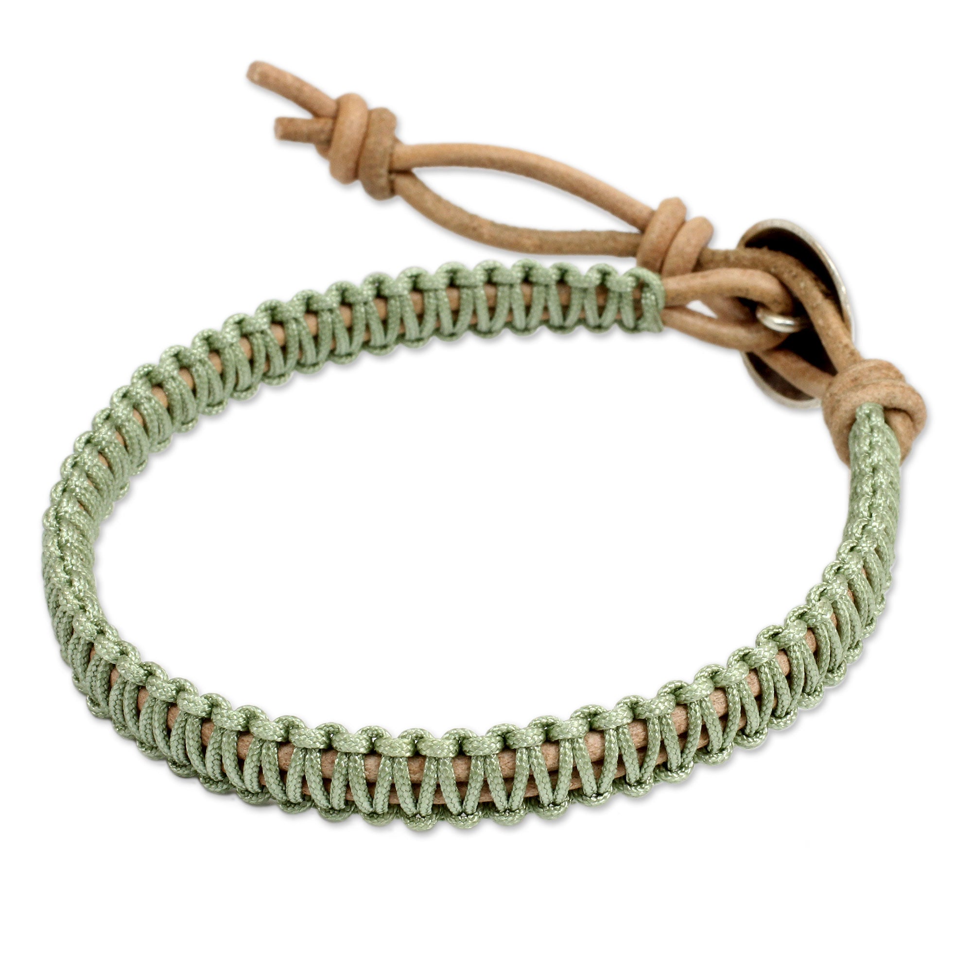 Premium Hemlock Suns Silver Button Leather Bracelet with Macrame Detail