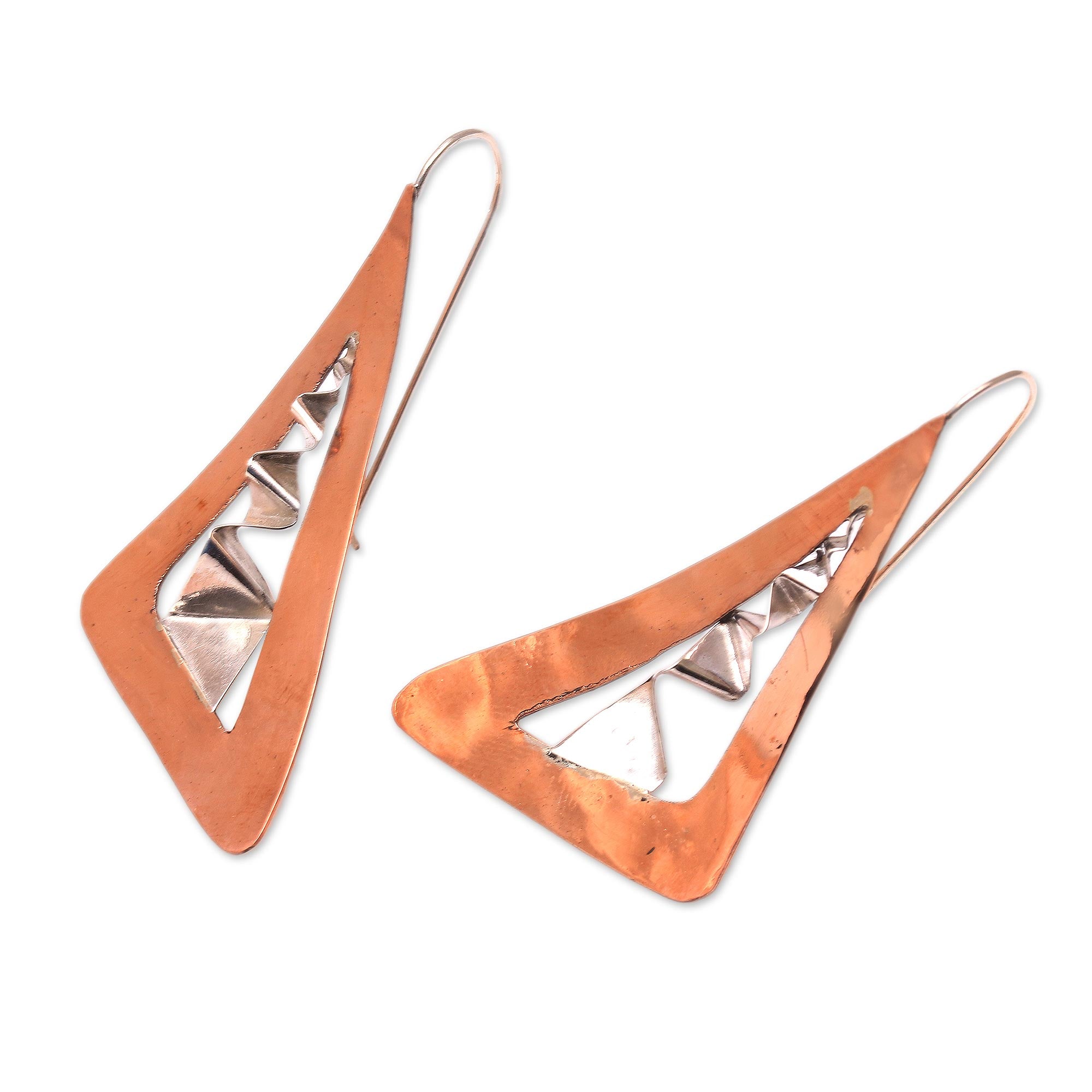 Premium Modern Copper & Sterling Silver Drop Earrings from Bali - Handcrafted Elegance