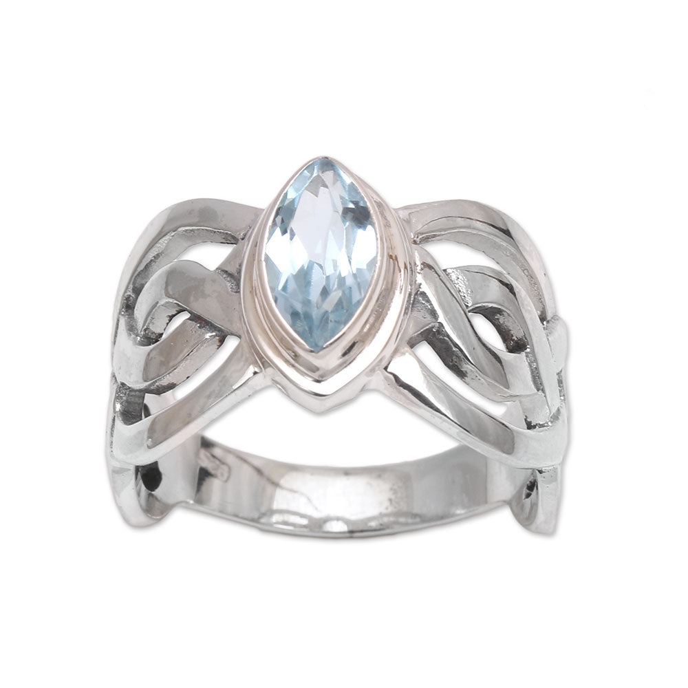 Premium Aurora Wave Blue Topaz Sterling Silver Cocktail Ring - Handcrafted in Bali