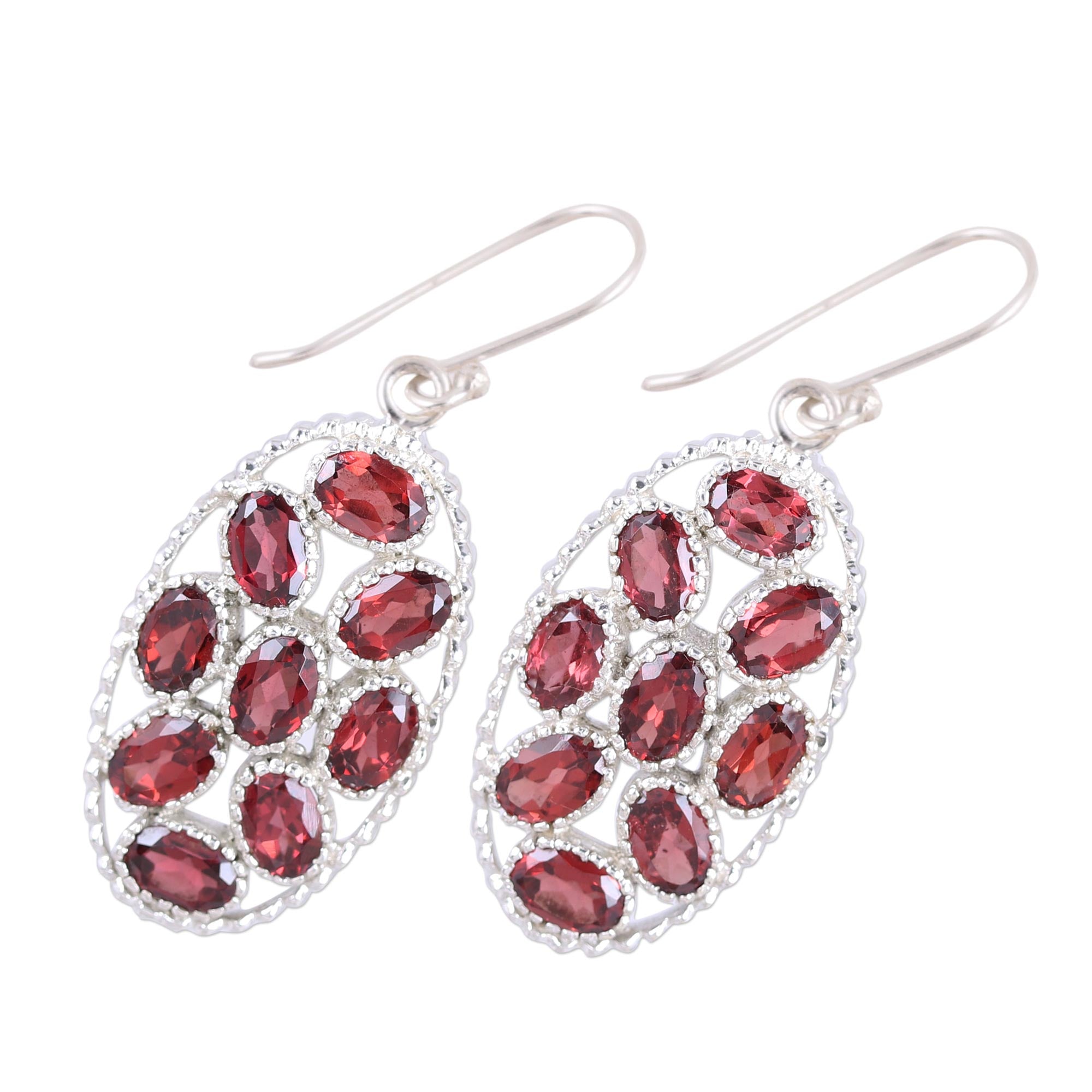 Premium Crimson Garnet Sterling Silver Dangle Earrings – Handcrafted Elegance