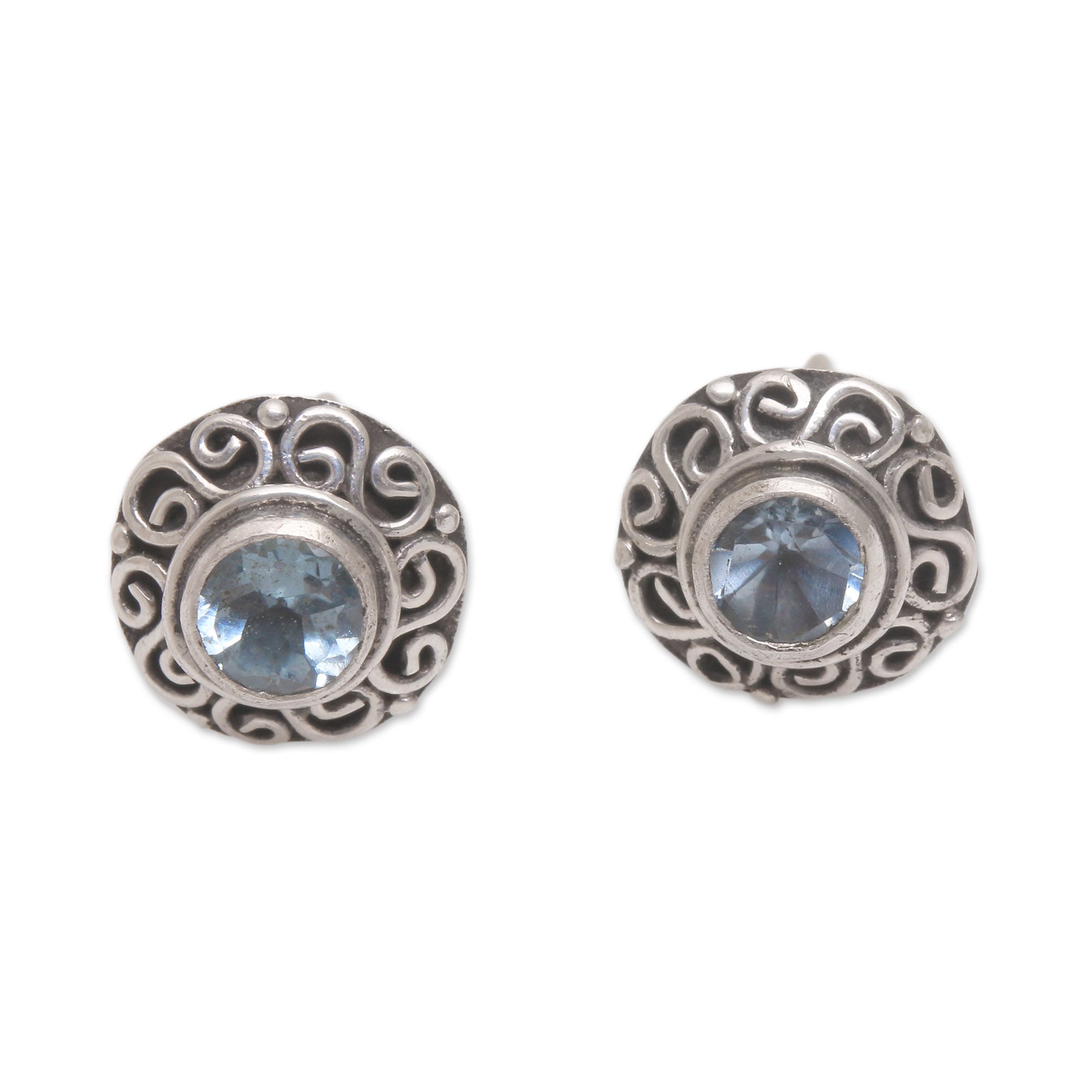 Premium Blue Topaz Sterling Silver Stud Earrings - Handmade in Bali