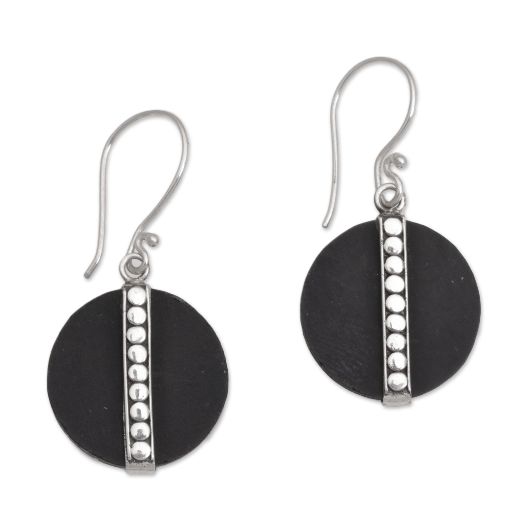 Premium Balinese Lava Stone Dangle Earrings with Sterling Silver Dot Motif