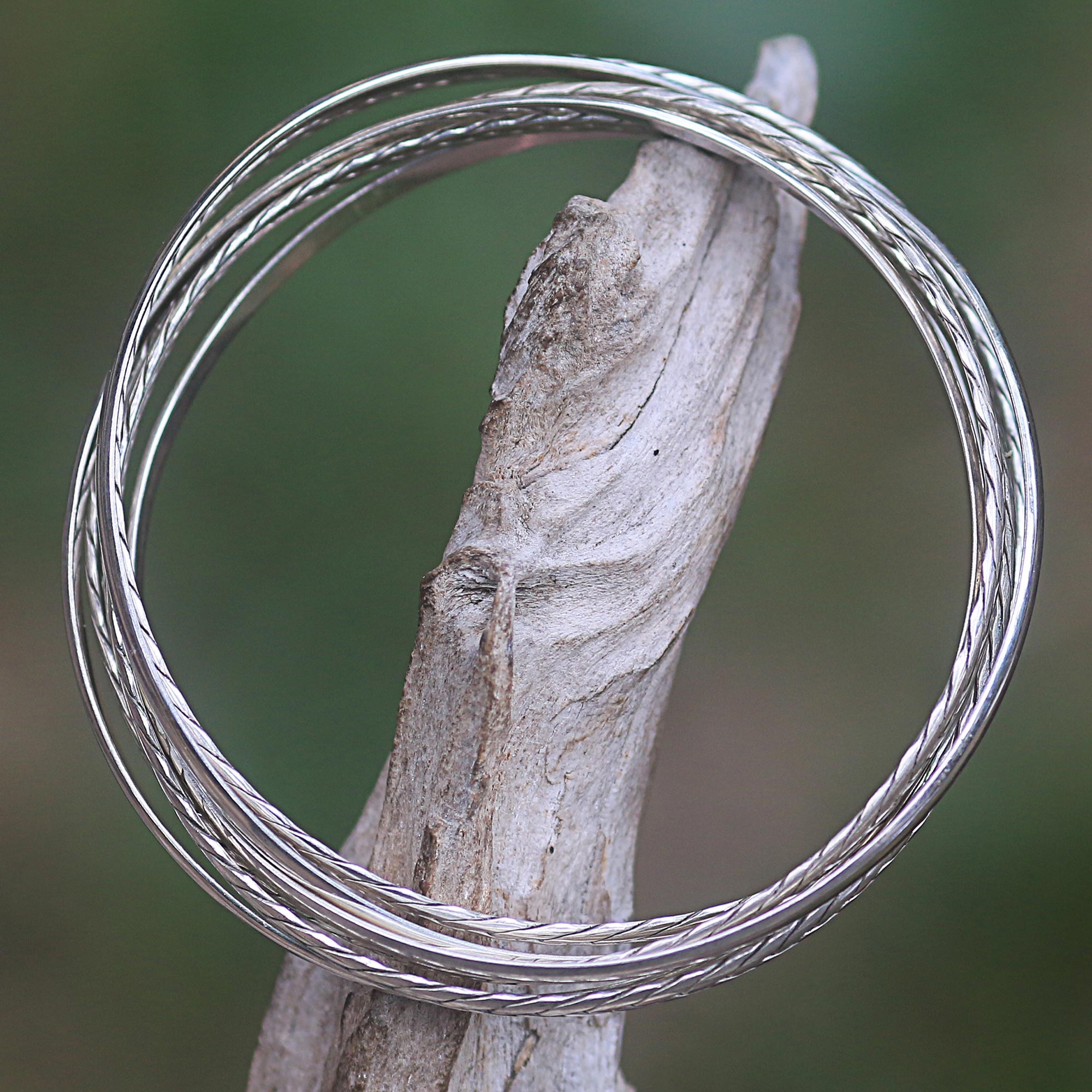 Premium Braided Sterling Silver Bangle Set