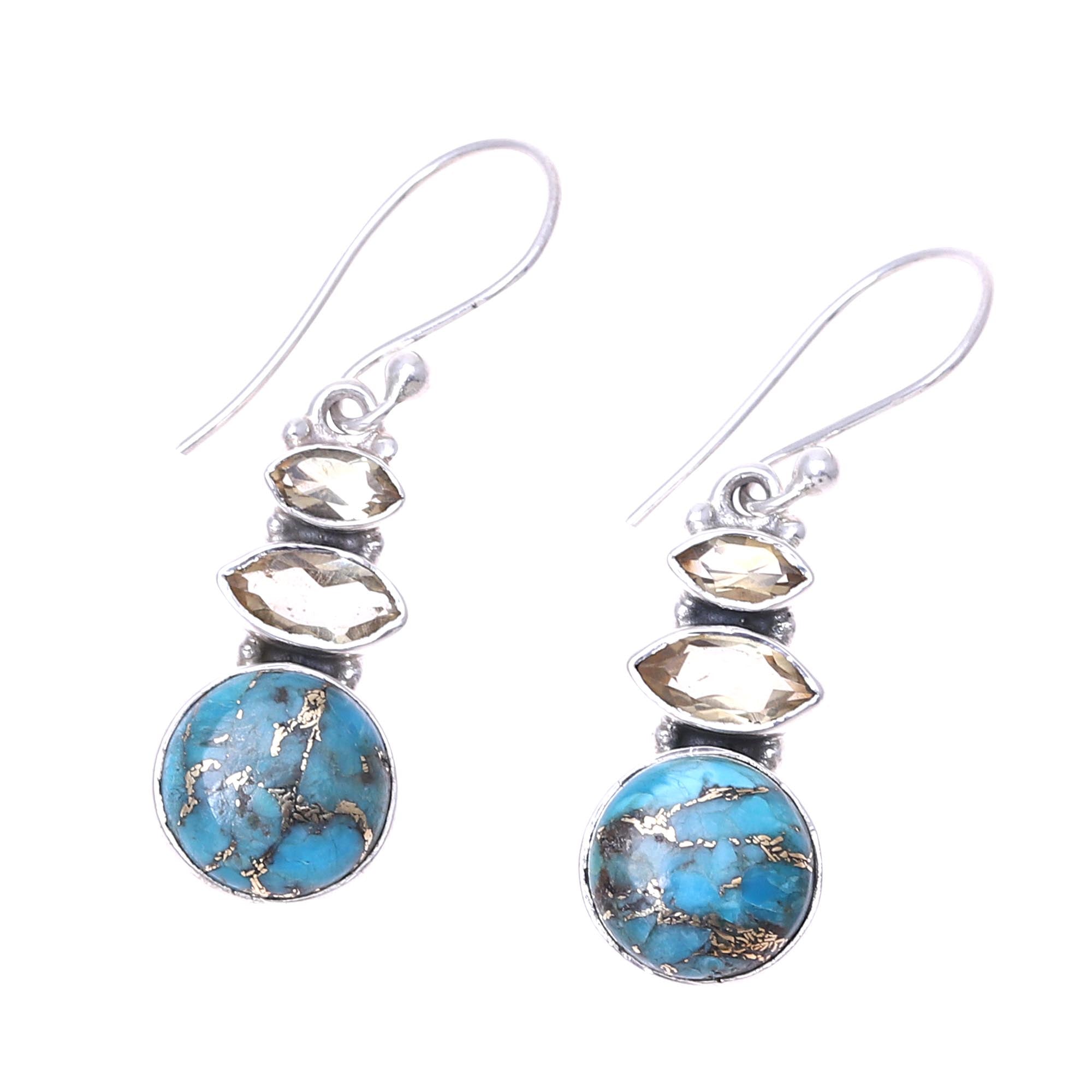 Premium Peaceful Dazzle Citrine & Turquoise Earrings - Handcrafted in India