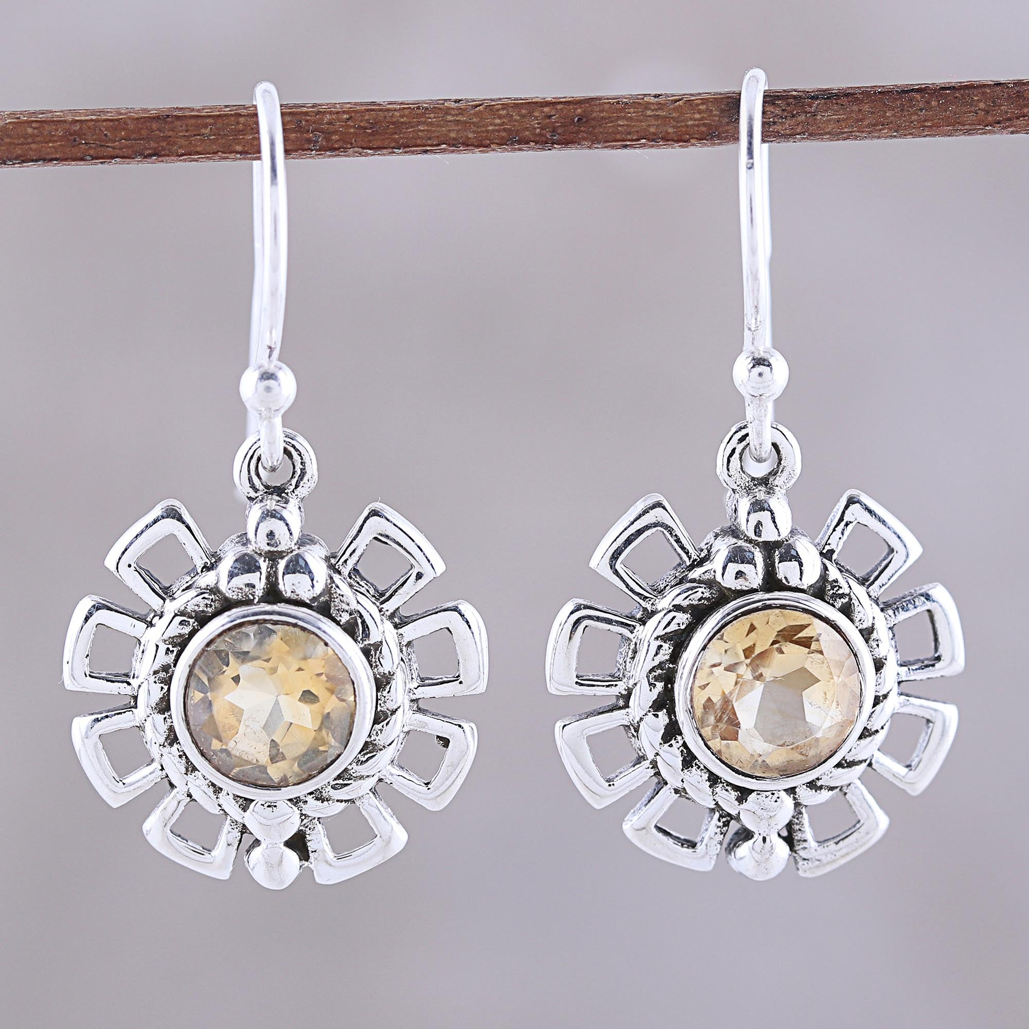 Premium Gleaming Citrine Dangle Earrings - Handcrafted in India