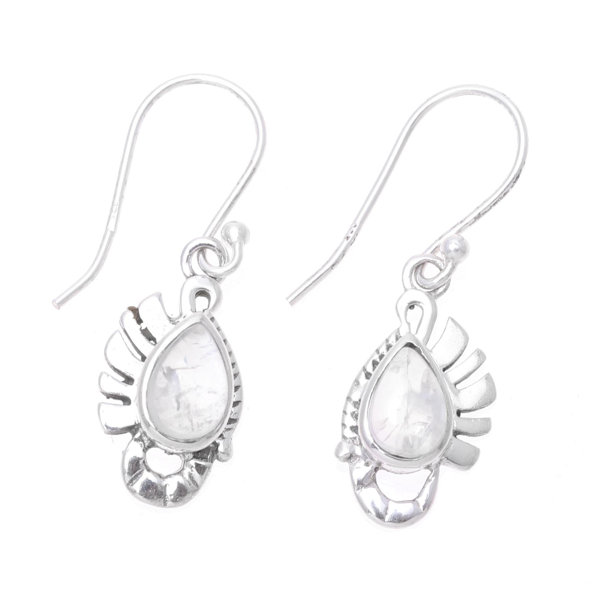 Premium Rainbow Moonstone Dangle Earrings – Handcrafted Sterling Silver Jewelry from India