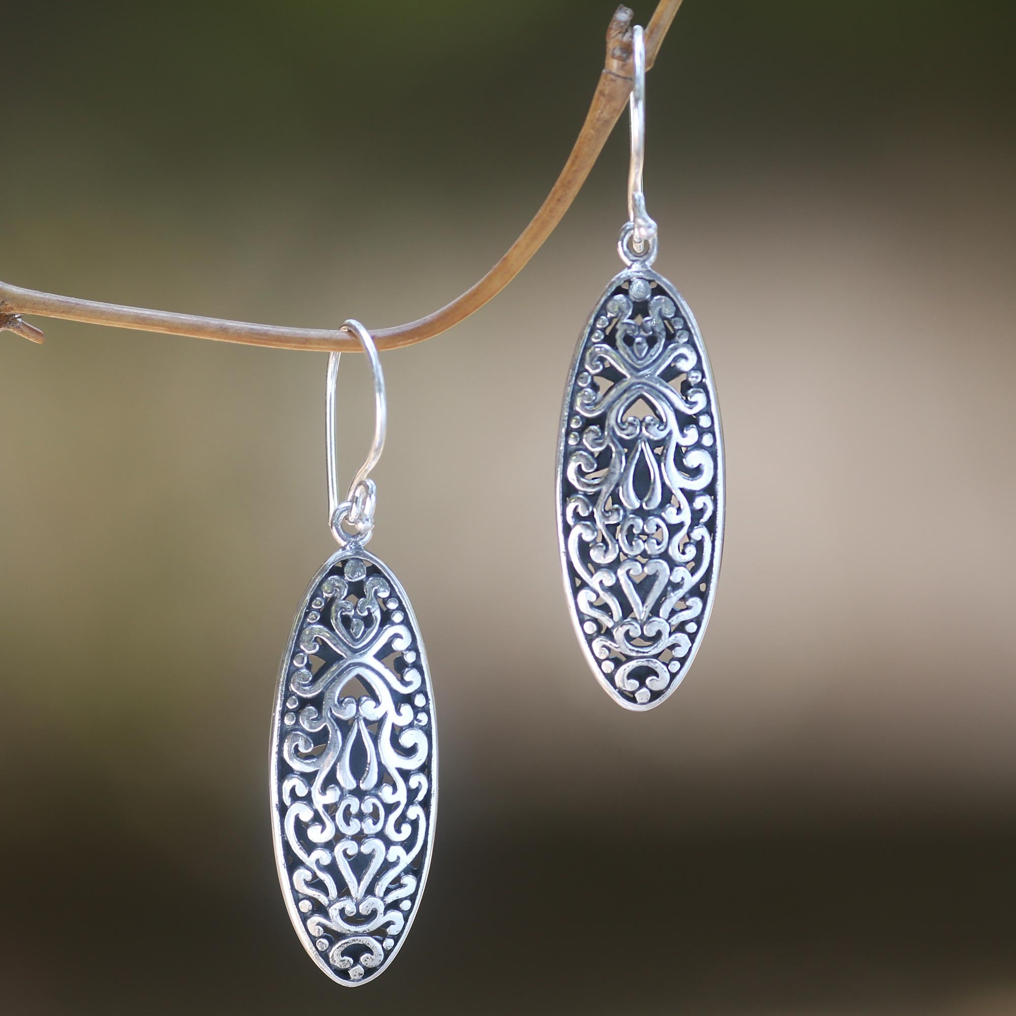 Premium Balinese Floral Sterling Silver Dangle Earrings | Handcrafted Elegance