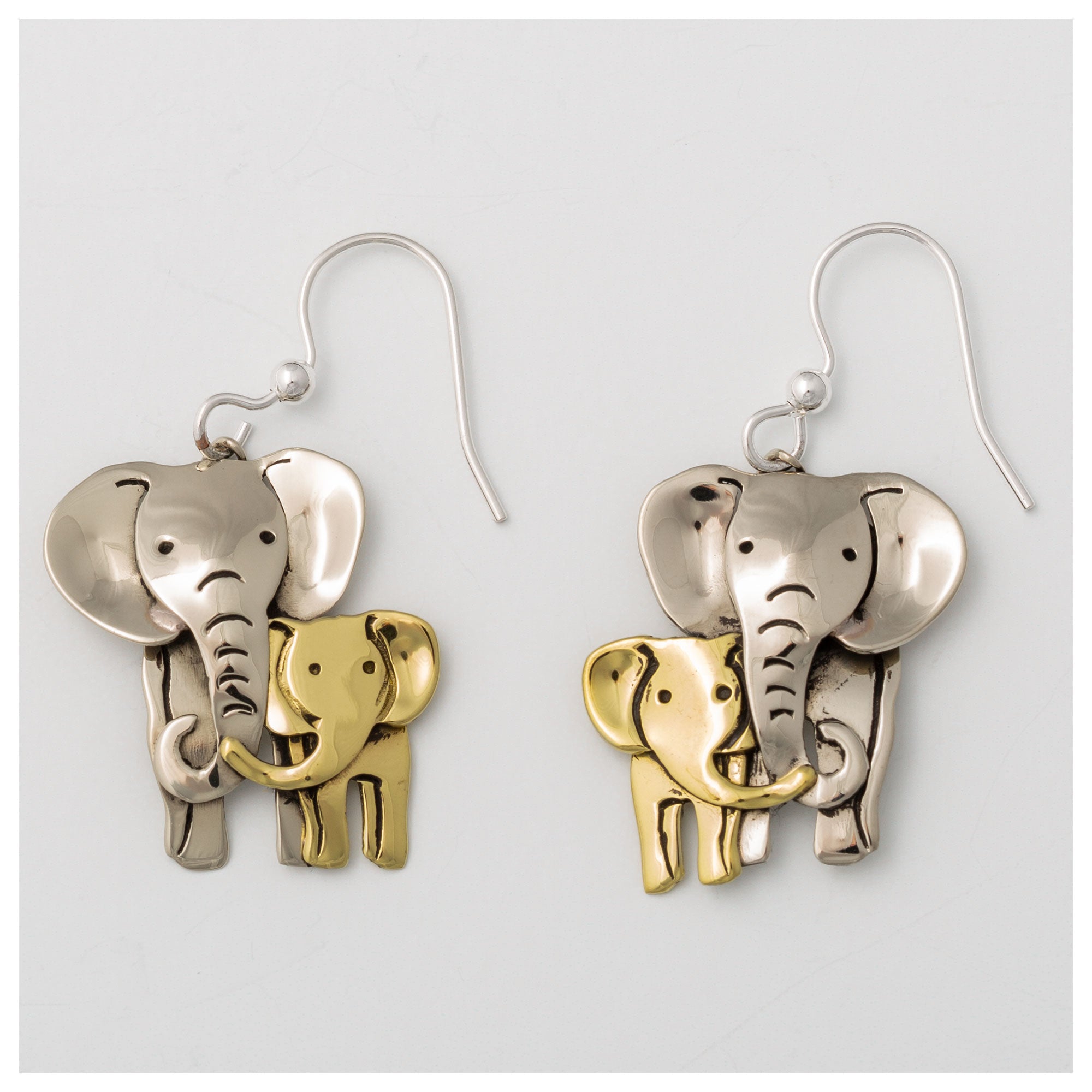 Premium Elephant Parent & Baby Mixed Metal Earrings - Handmade & Fair Trade