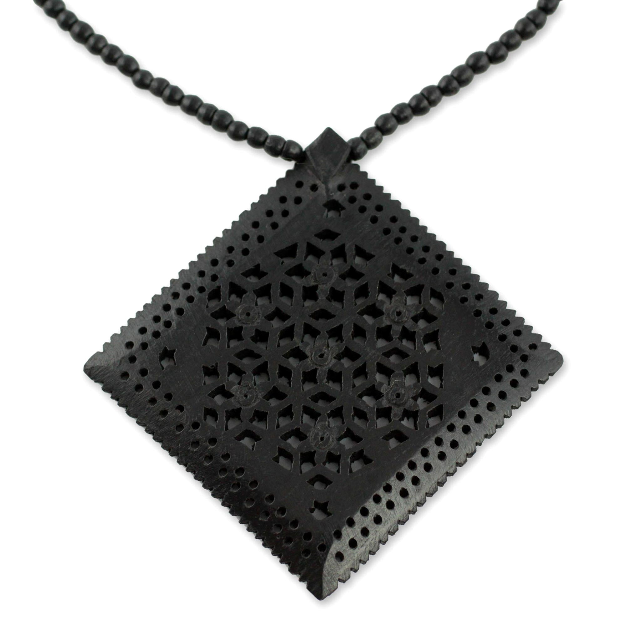 Premium Mughal Enchantress Diamond Ebony Wood Necklace - Handcrafted Jewelry from India