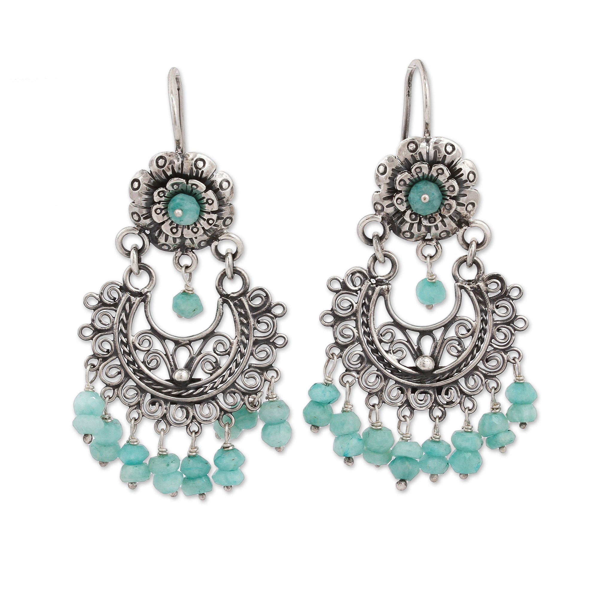 Premium Floral Amazonite Chandelier Earrings - Handcrafted in Mexico