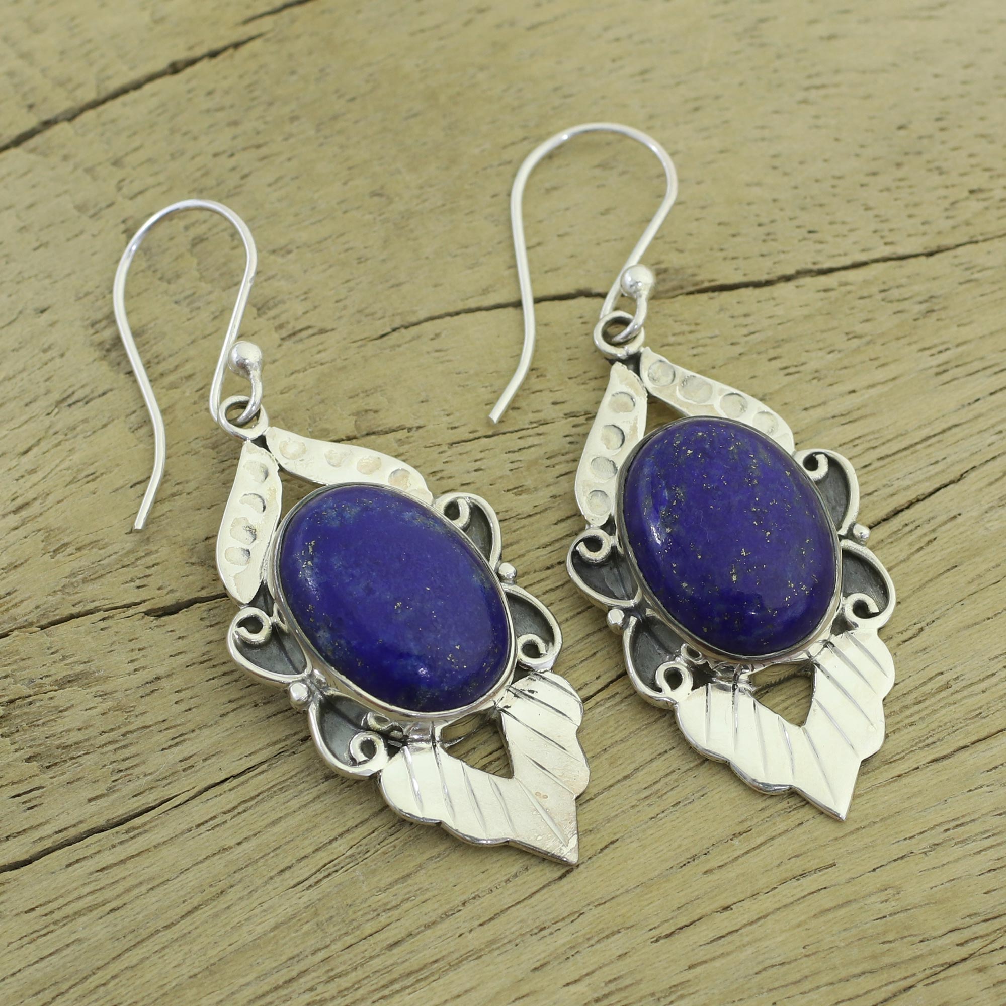 Premium Blue Lotus Lapis Lazuli Hook Earrings