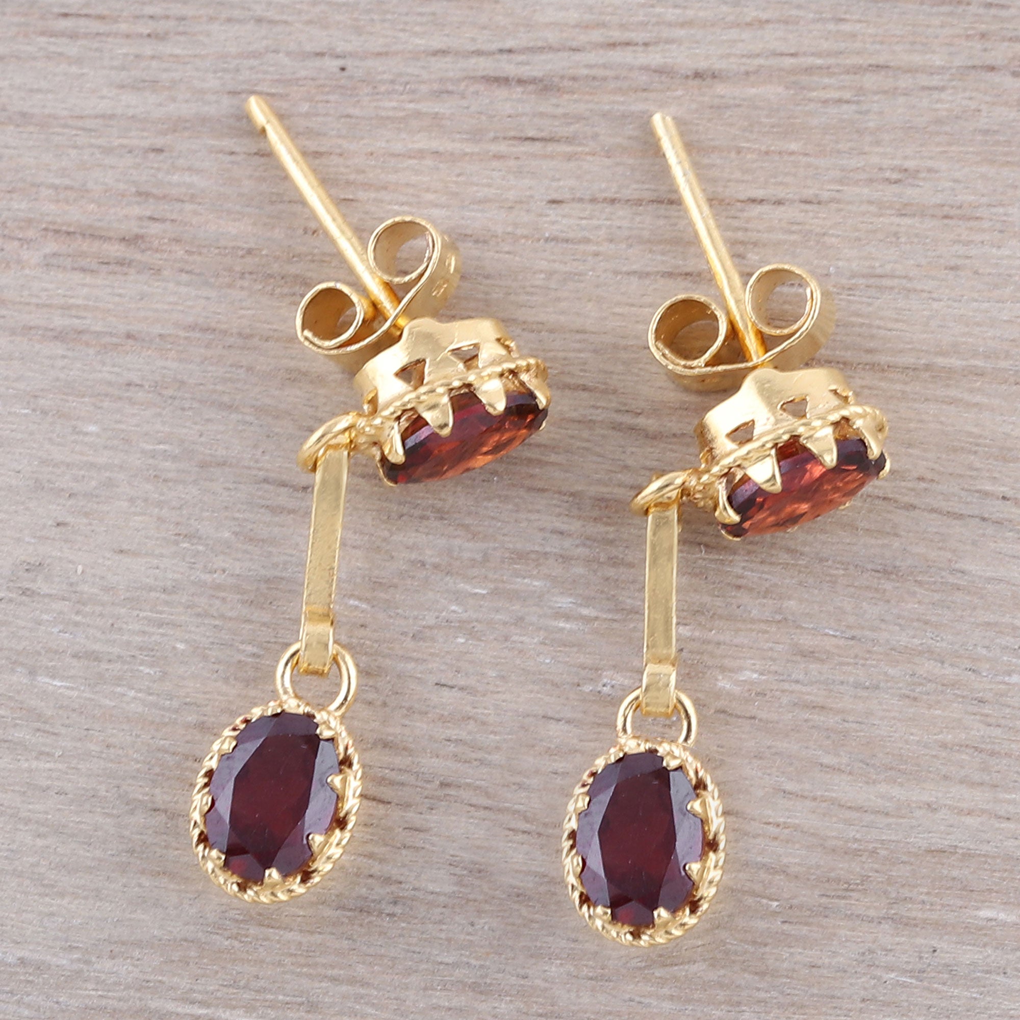 Premium Gold Plated Garnet Dangle Earrings - Handcrafted in India