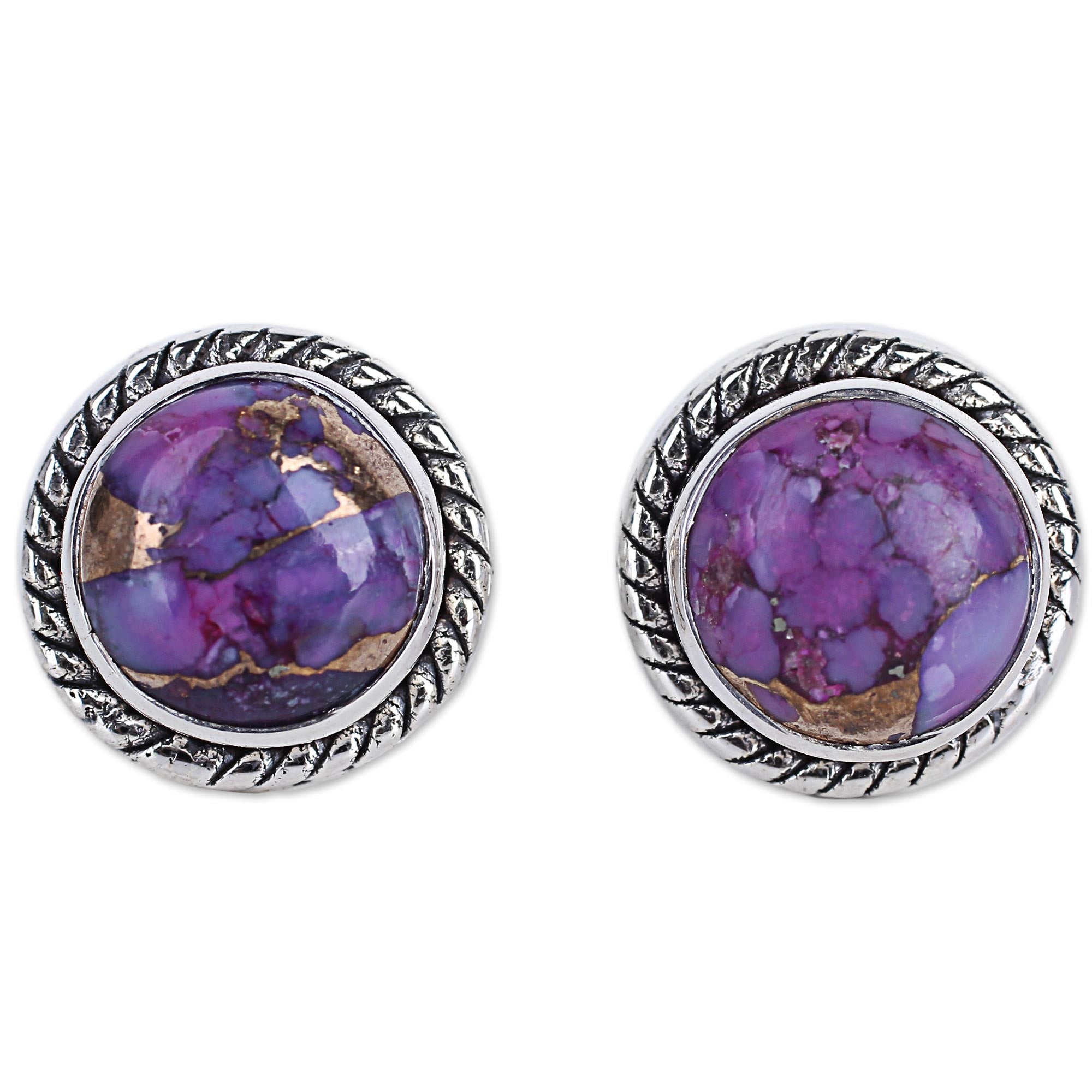 Premium Purple Radiance Turquoise & Silver Stud Earrings