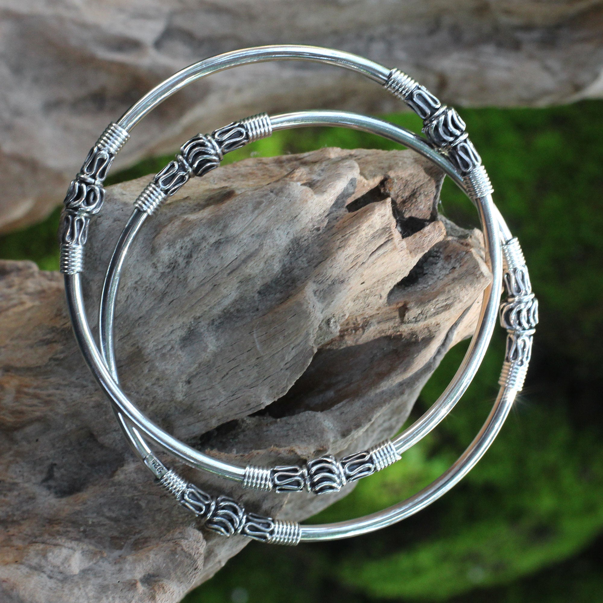 Premium Kintamani Moon Sterling Silver Bangle Bracelets - Handcrafted in Bali