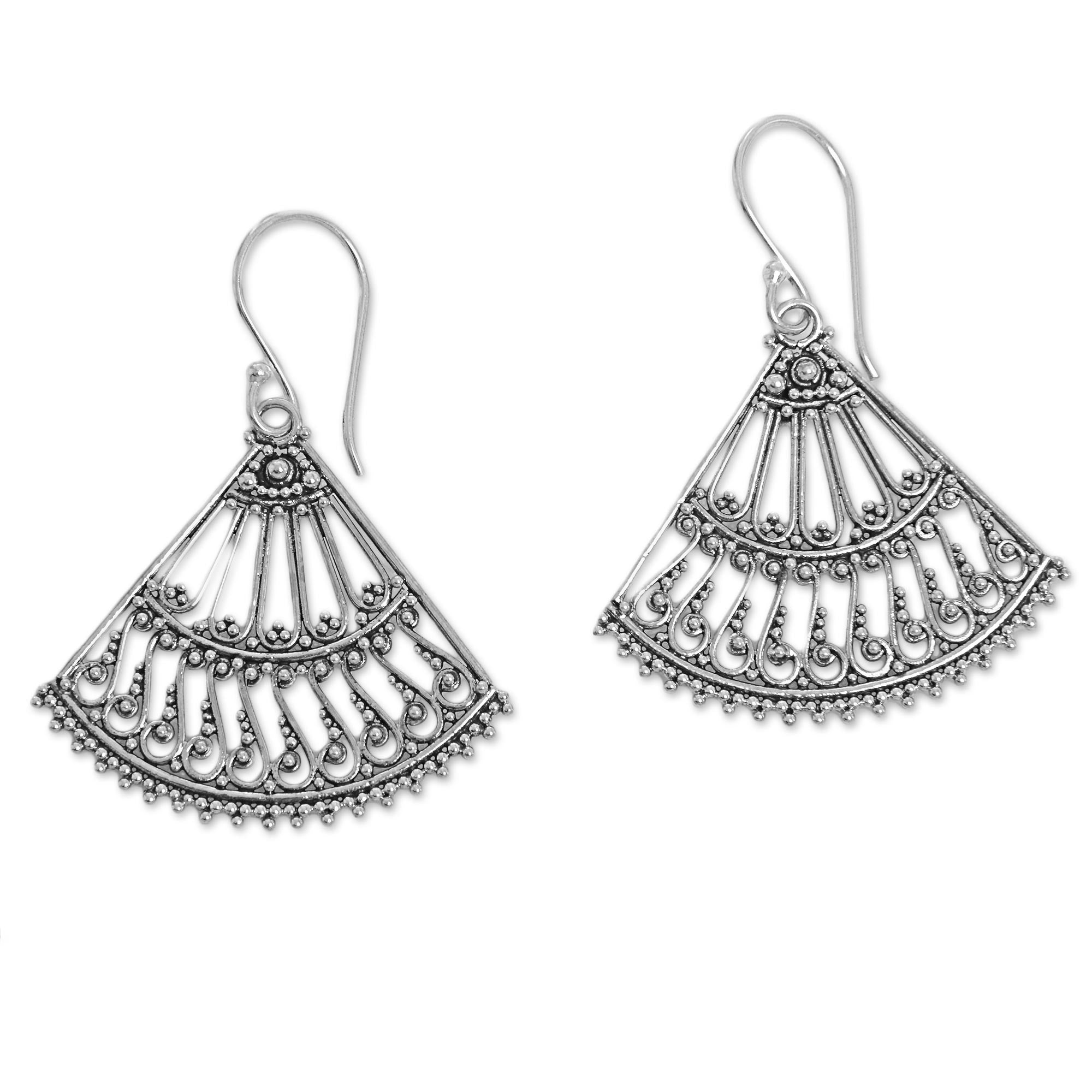 Premium Legong Dance-Inspired Sterling Silver Fan Dangle Earrings