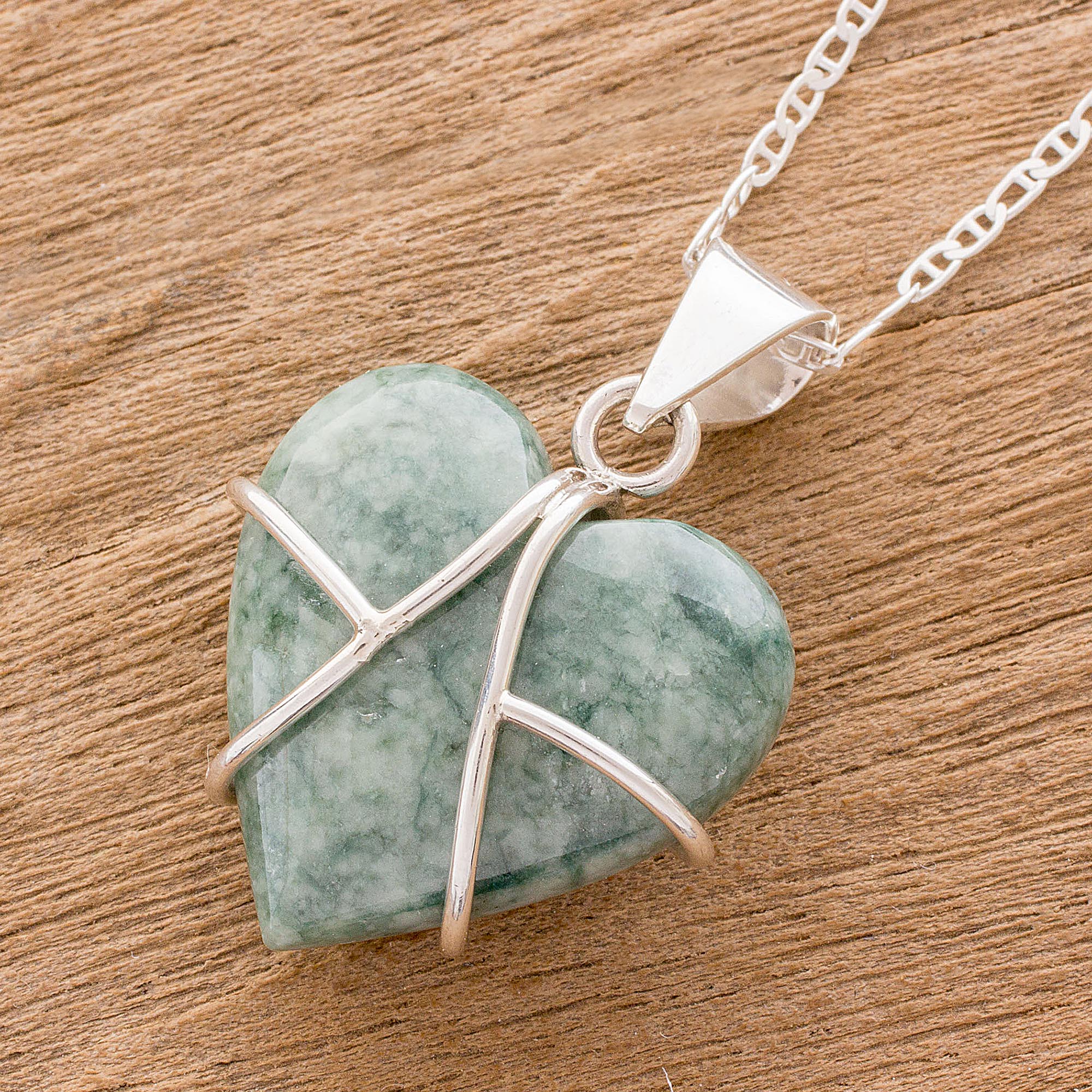 Premium Magical Destiny Jade & Sterling Silver Heart Pendant Necklace