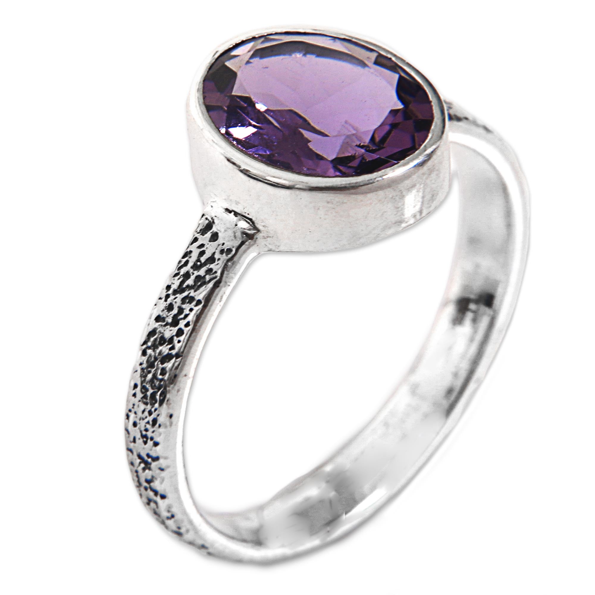 Premium Handcrafted Amethyst & Sterling Silver Solitaire Ring – Modern Balinese Design