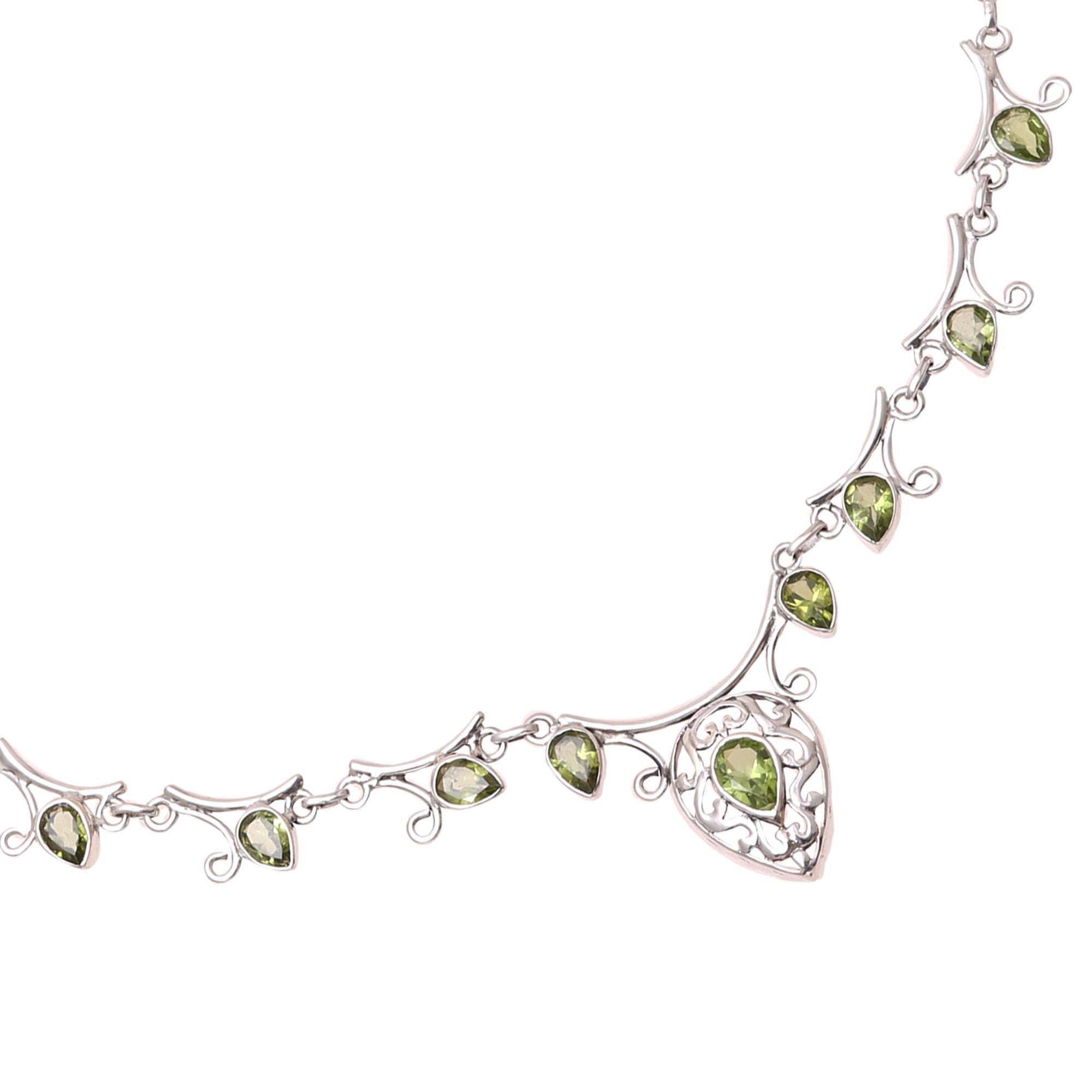 Premium Peridot & Sterling Silver Garden Necklace - Handmade Elegance