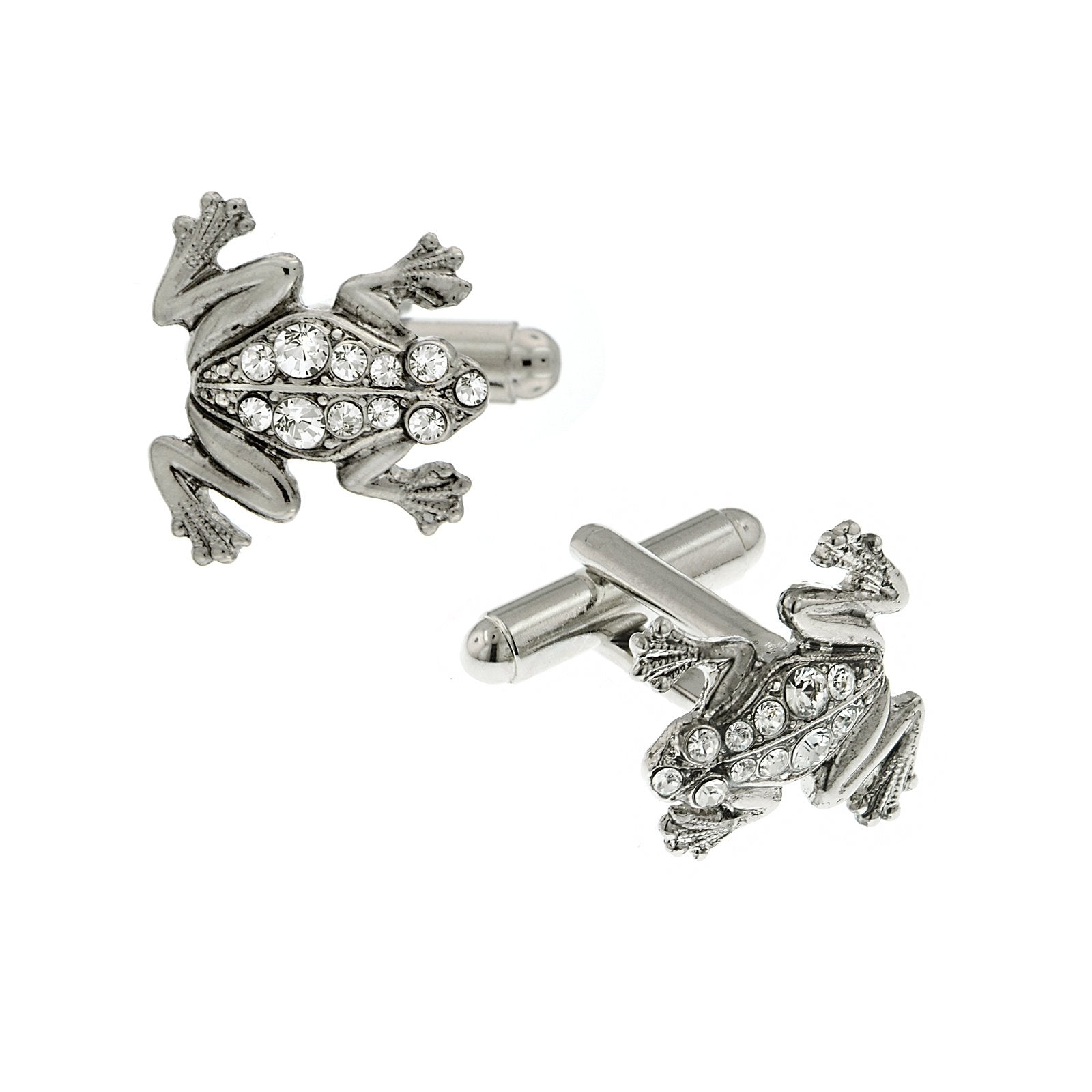 Premium 1928 Jewelry® Crystal Frog Cufflinks - Silver-Tone Elegance