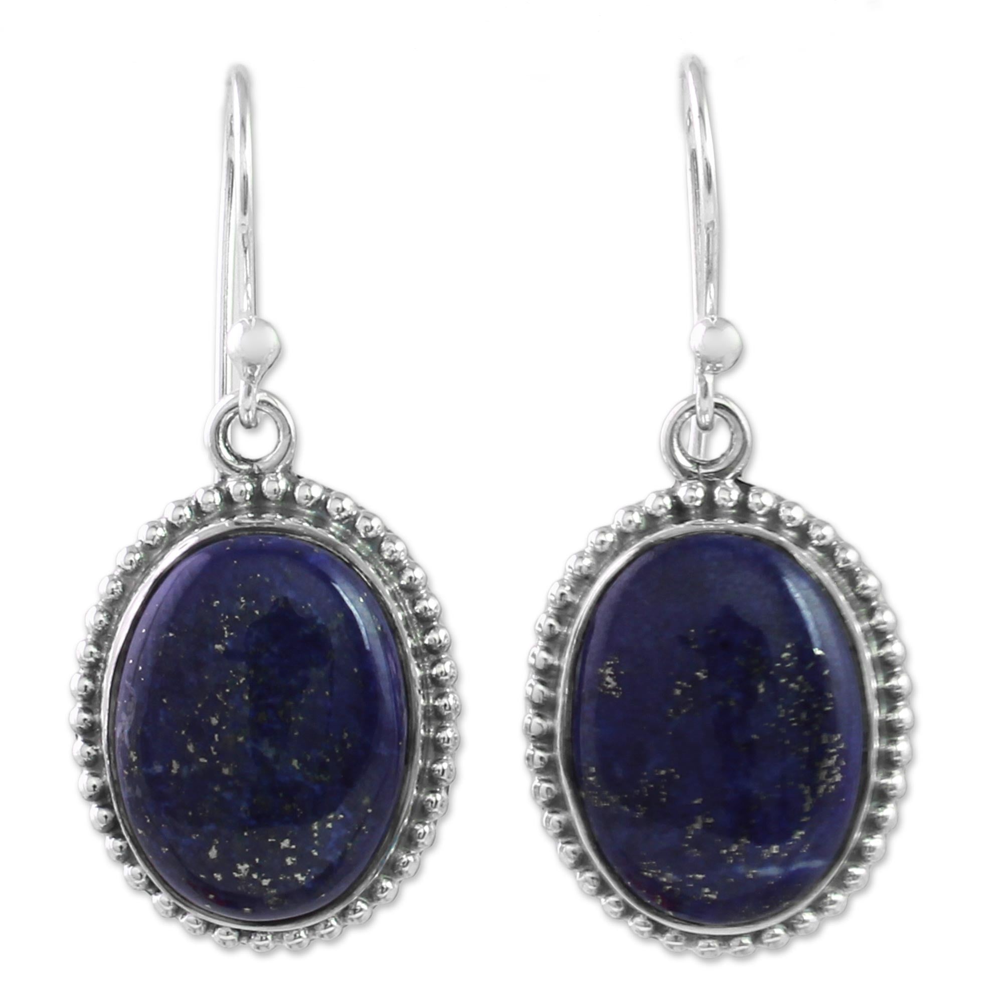 Premium Lapis Lazuli Dangle Earrings with Gold Accents | Handcrafted Elegance