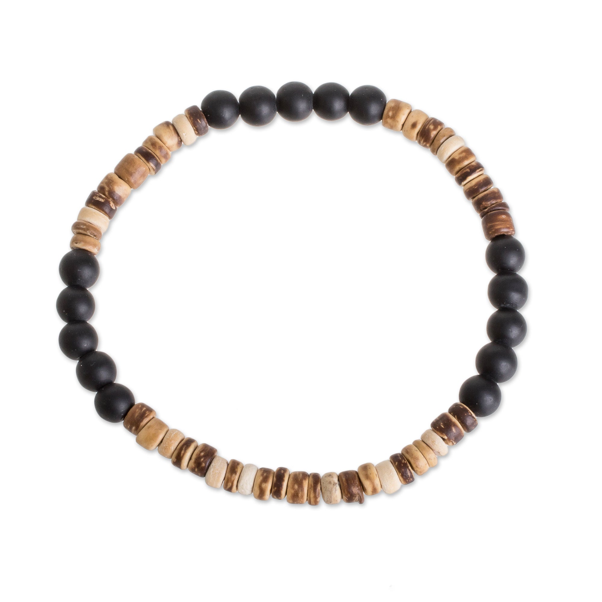 Premium Earthen Force Stretch Bracelet - Onyx & Coconut Shell