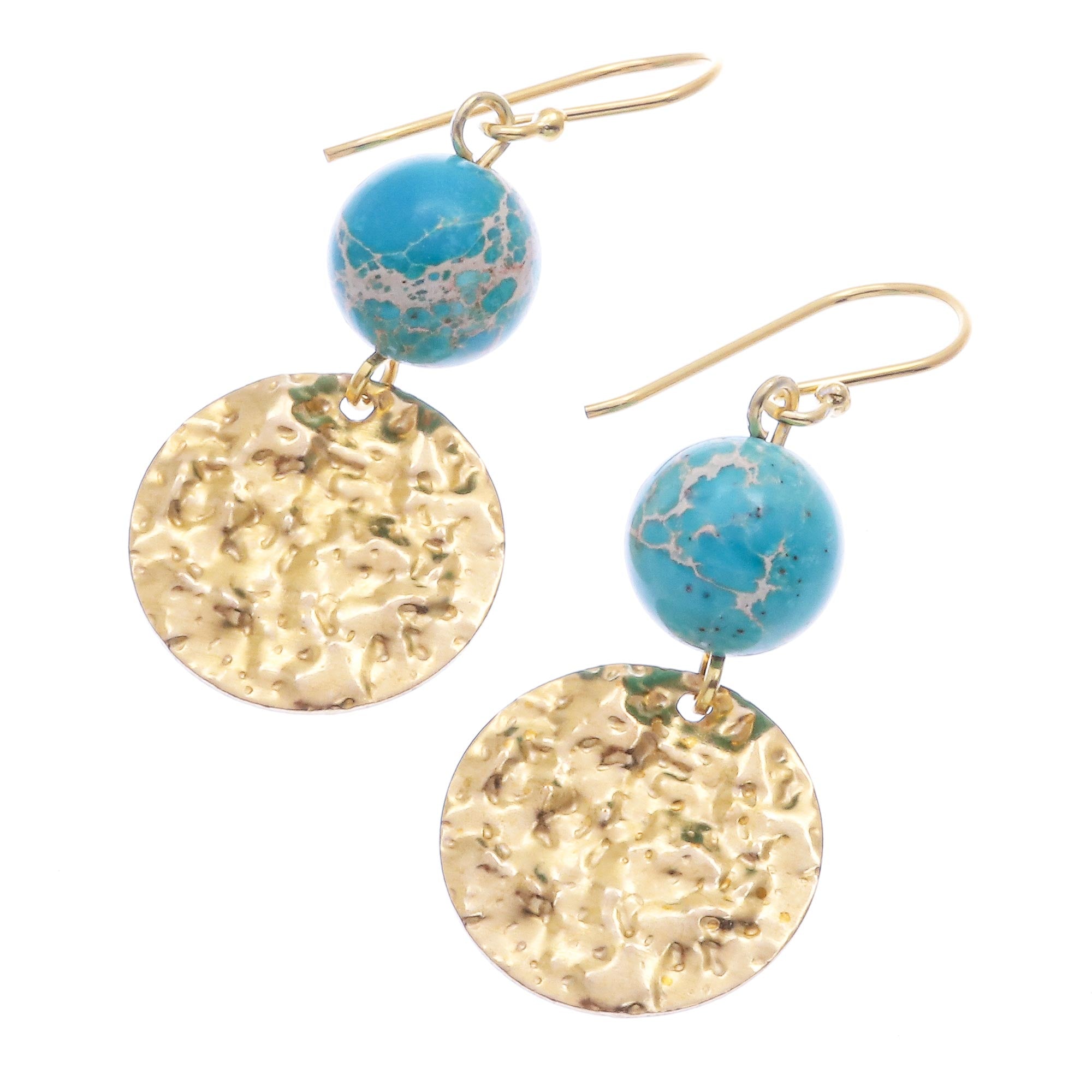 Premium Turquoise & Brass Coin Dangle Earrings - Gold-Plated Elegance