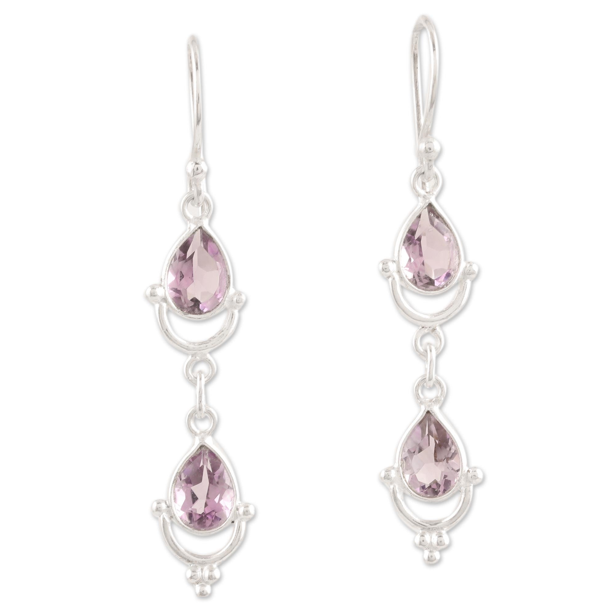 Premium Royal Rain Amethyst Sterling Silver Dangle Earrings – Handcrafted Elegance