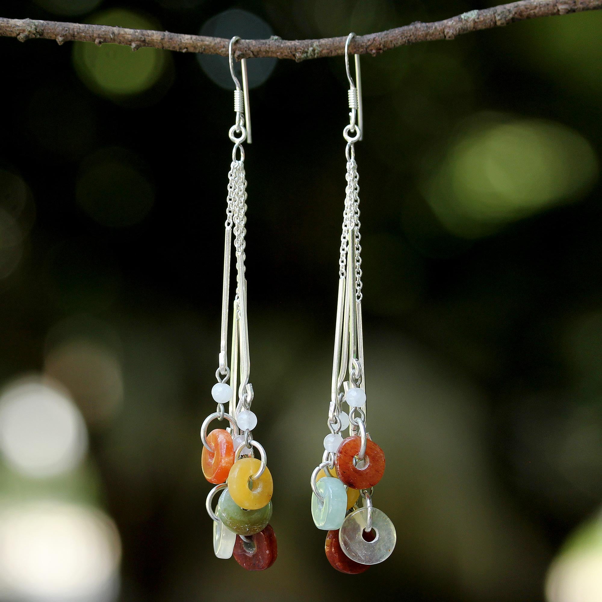 Premium Silver Jade & Rainbow Moonstone Earrings - Handmade in Thailand