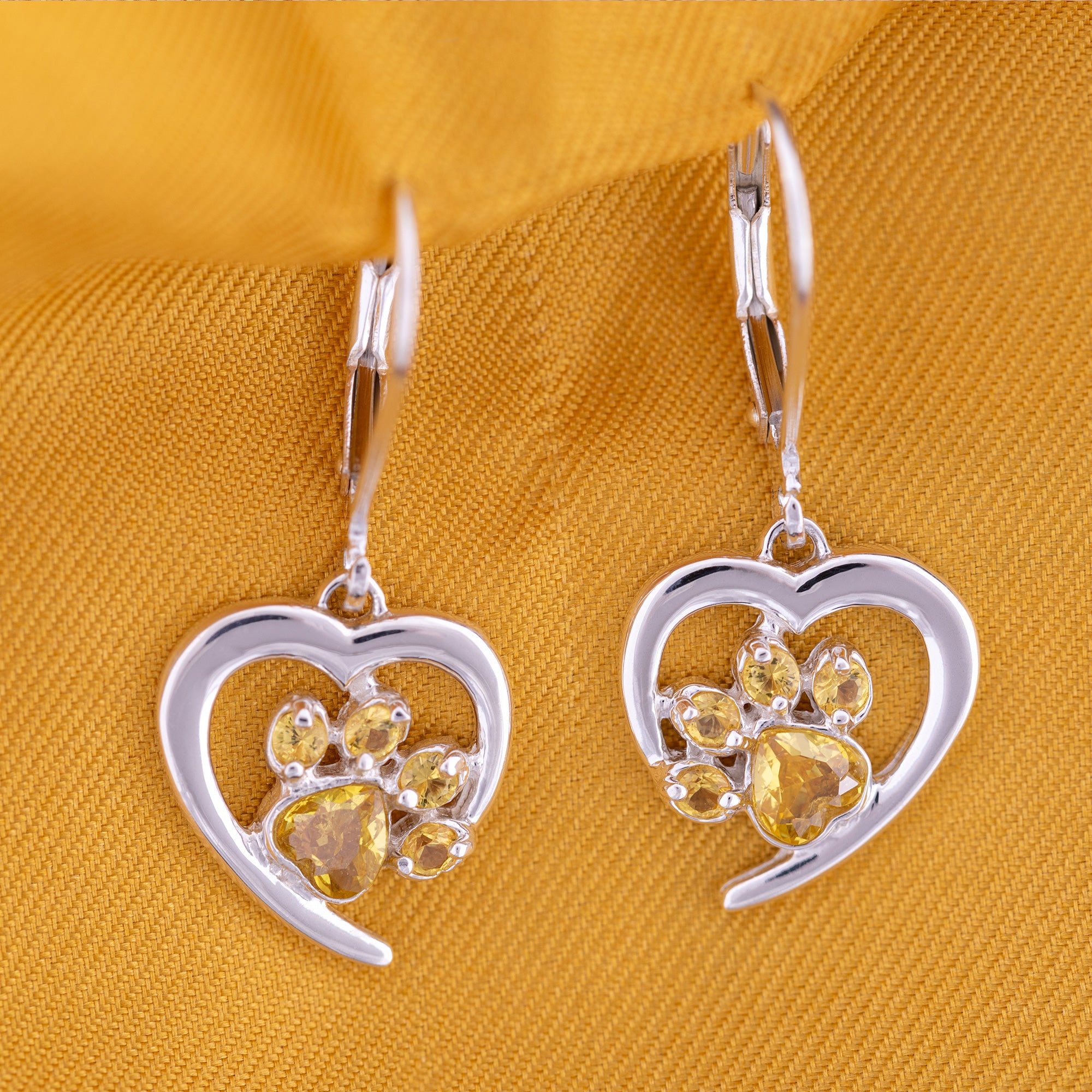 Premium Sterling Silver Birthstone Paw Print Earrings - Always in My Heart