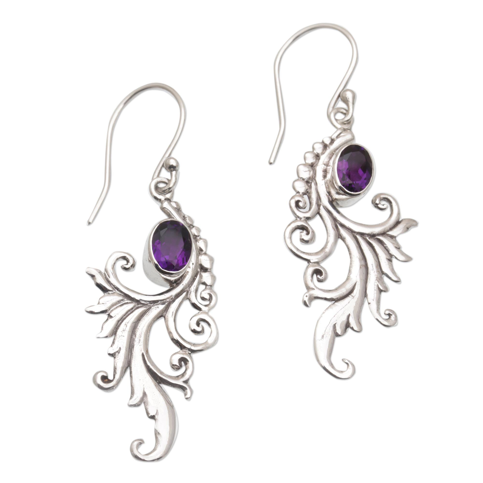 Premium Amethyst and Sterling Silver Dangle Earrings - Handcrafted in Bali