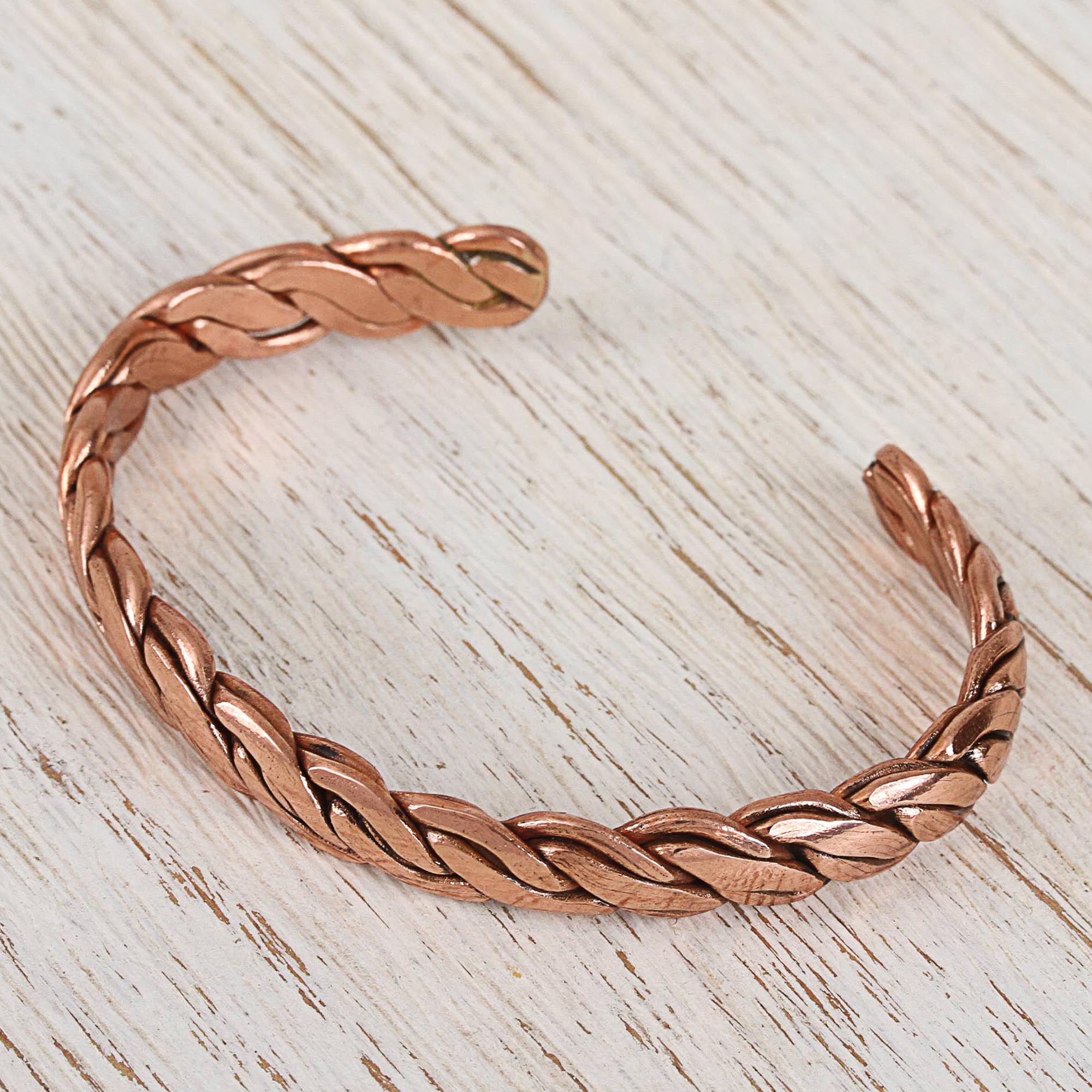 Premium Handcrafted Copper Rope Cuff Bracelet - Mexican Artisan Design