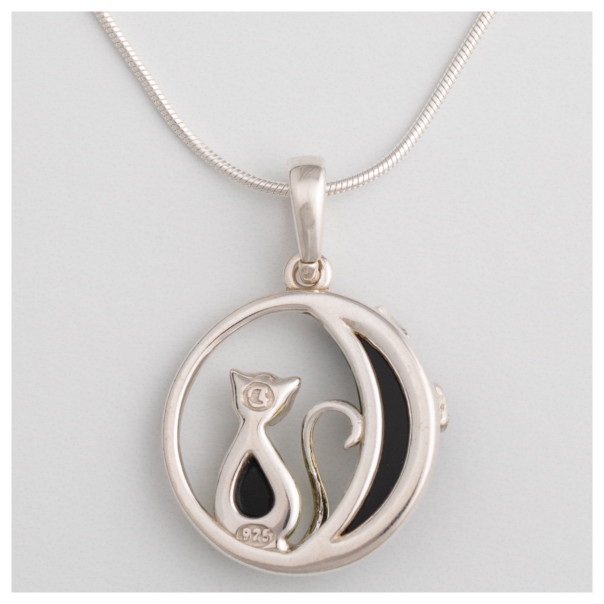 Premium Moonlight Cat Sterling Silver & Baltic Amber Necklace