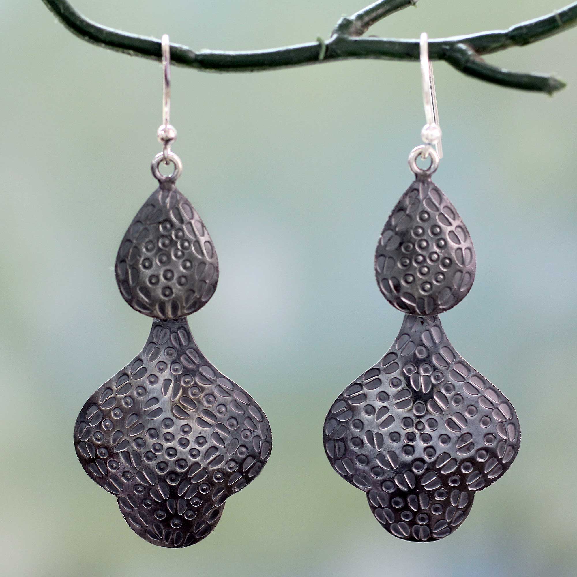 Premium Forest Shadow Dark Sterling Silver Dangle Earrings - Handcrafted in India