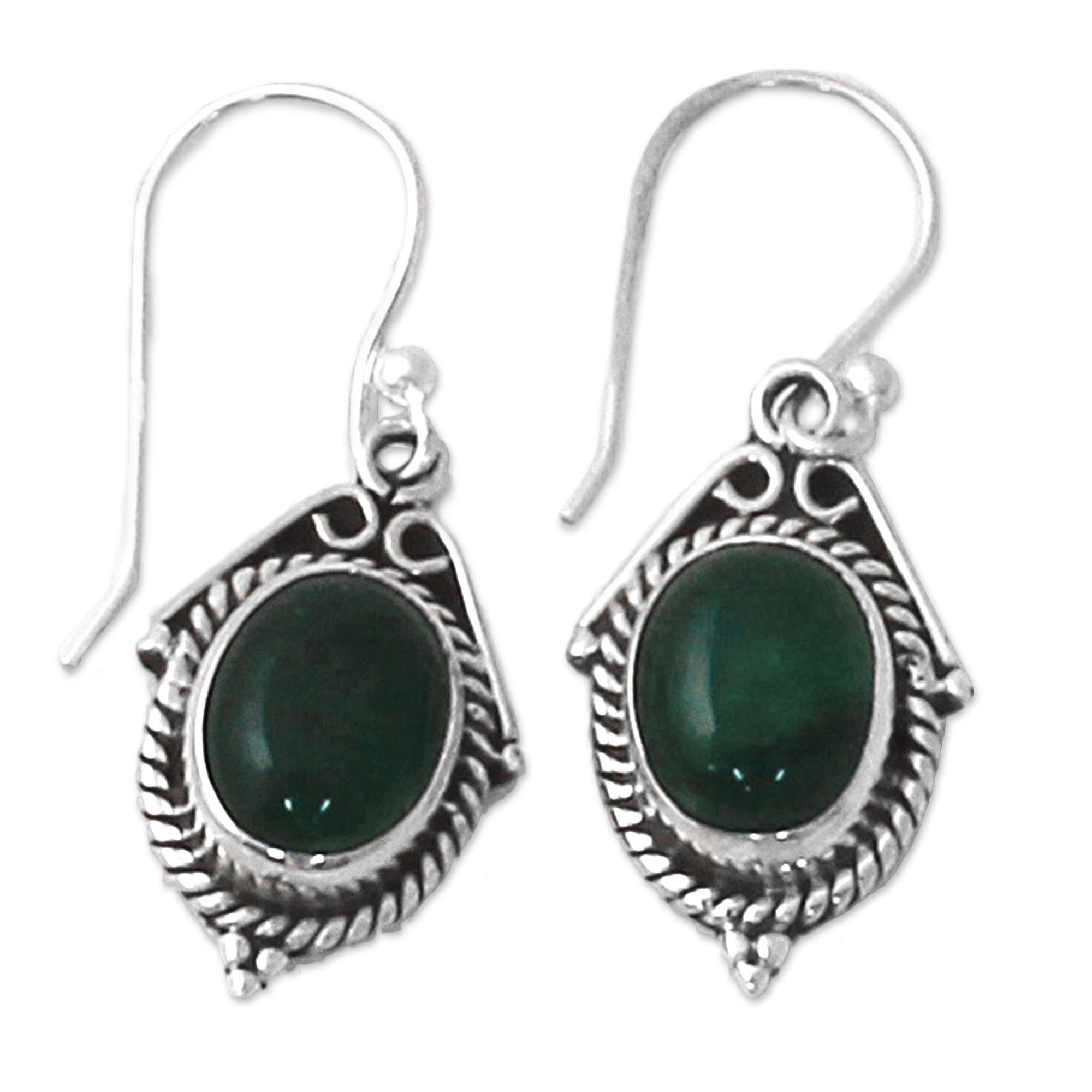 Premium Handcrafted Sterling Silver Green Onyx Dangle Earrings | Traditional Indian Jewelry