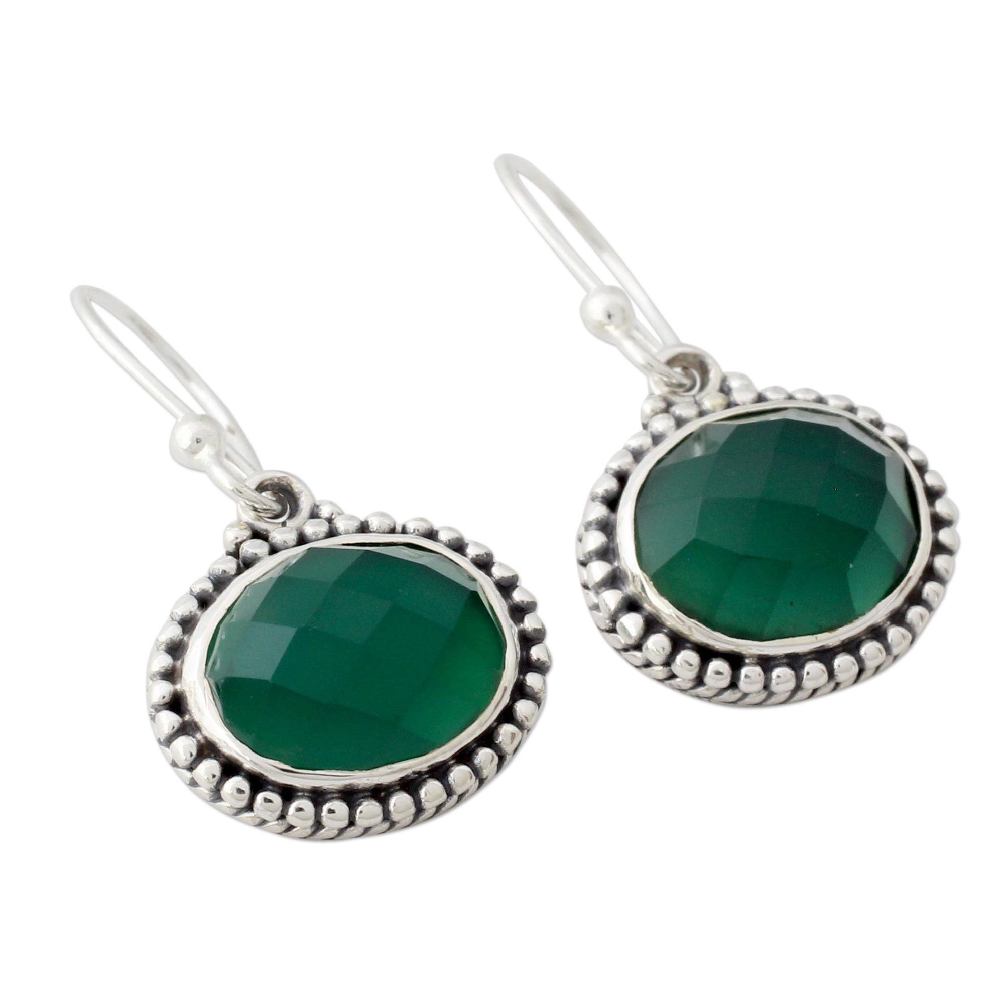 Premium Green Onyx & Sterling Silver Drop Earrings - Handcrafted Elegance