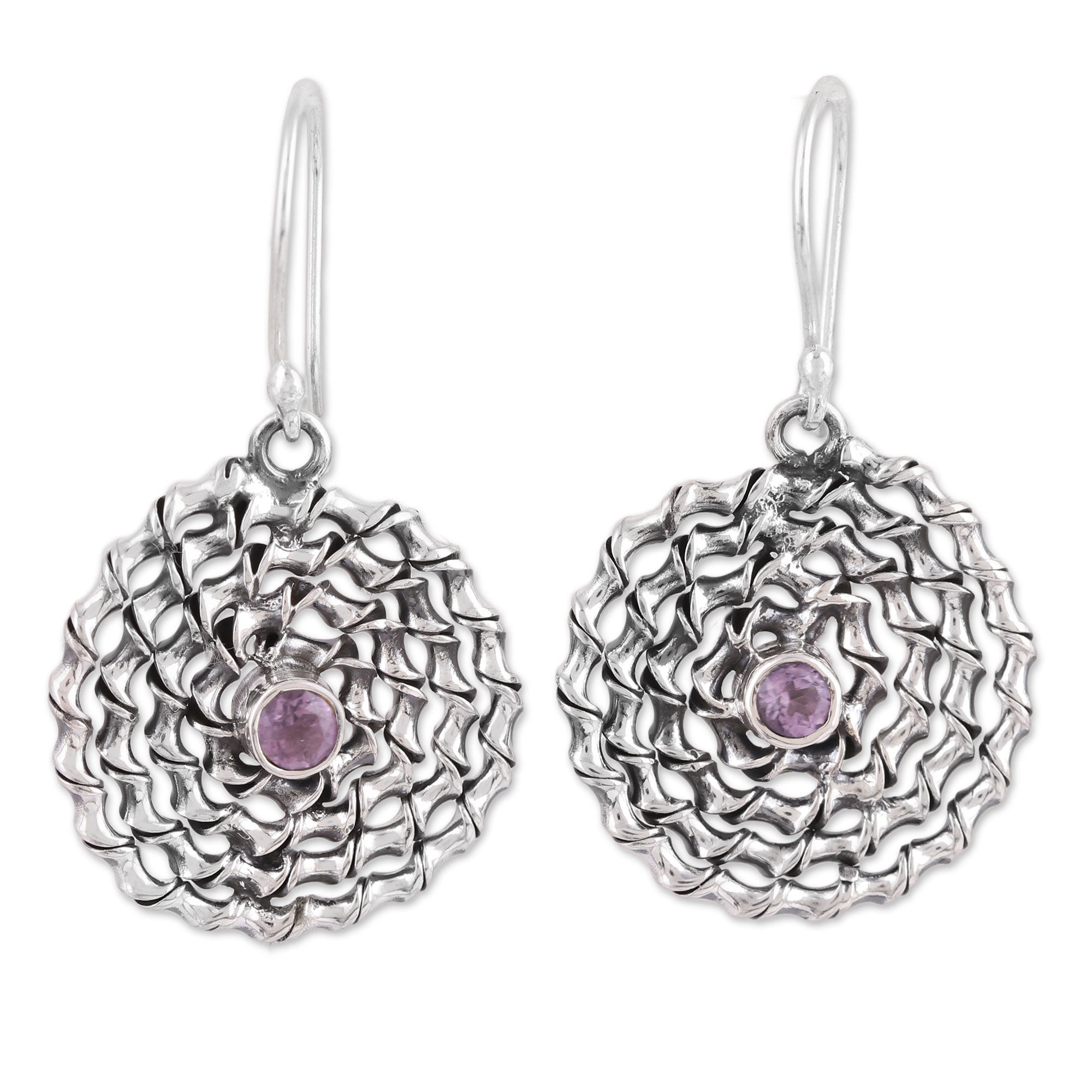 Premium Lavender Spiral Amethyst Sterling Silver Dangle Earrings - Handcrafted in India