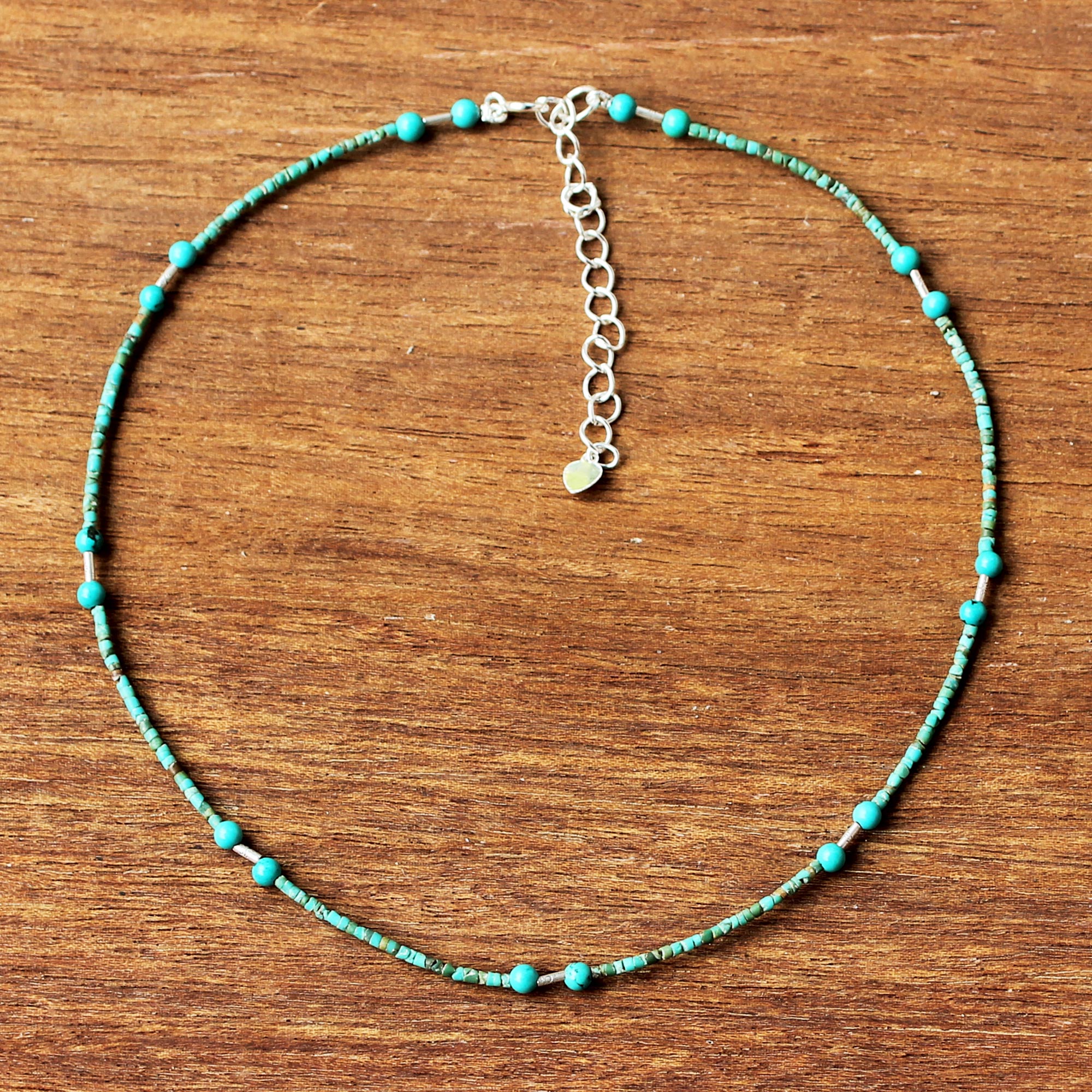 Premium Blue Islands Turquoise Beaded Necklace – Sterling Silver Elegance