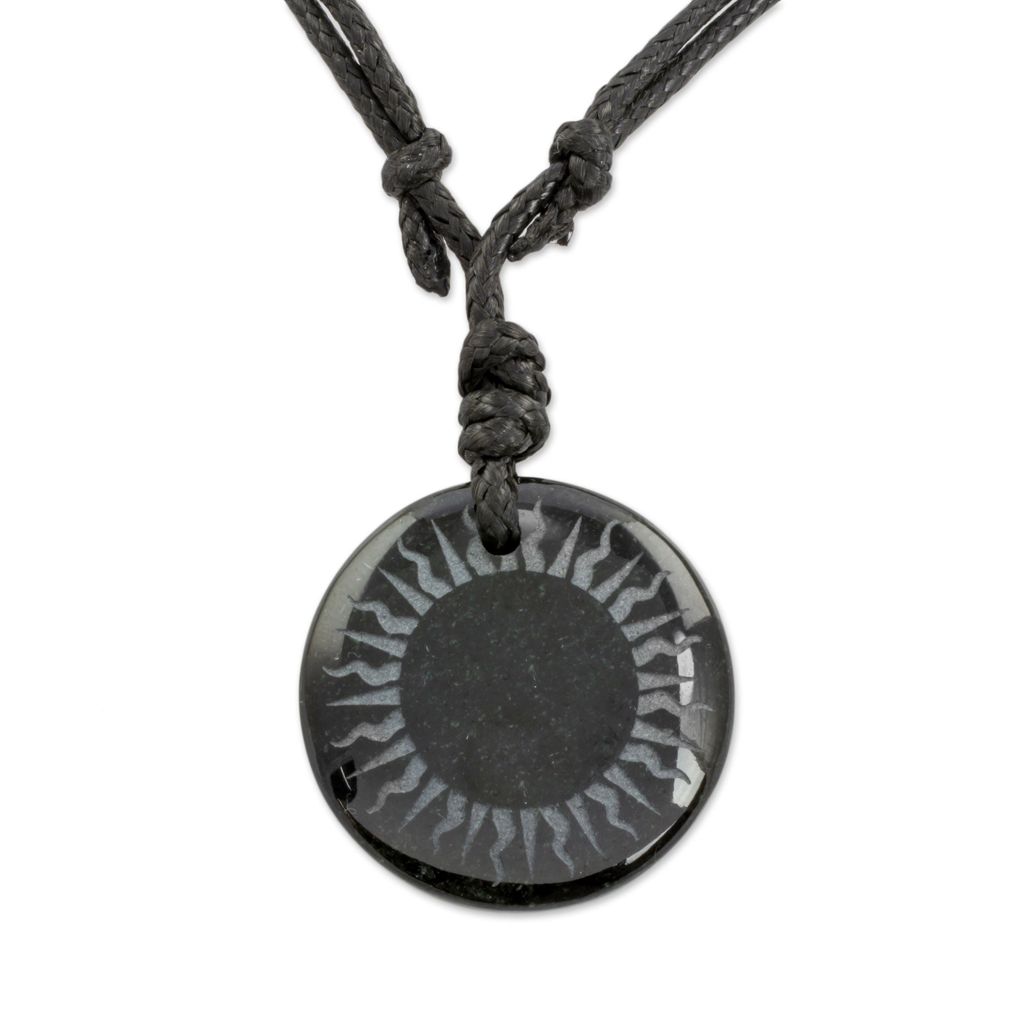 Premium Mayan Sunlight Black Jade Pendant Necklace - Handcrafted in Guatemala