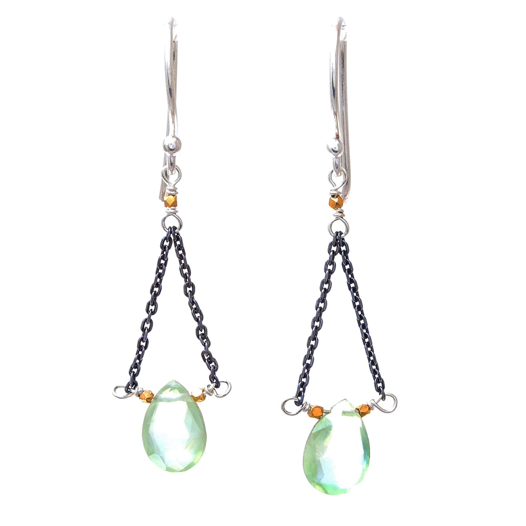 Premium Prehnite Dangle Earrings with Gold Accent - Lady Justice Inspired Jewelry